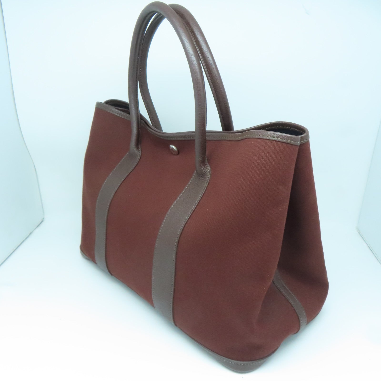 HERMES 帆布Garden Party PM银扣手挽袋红色