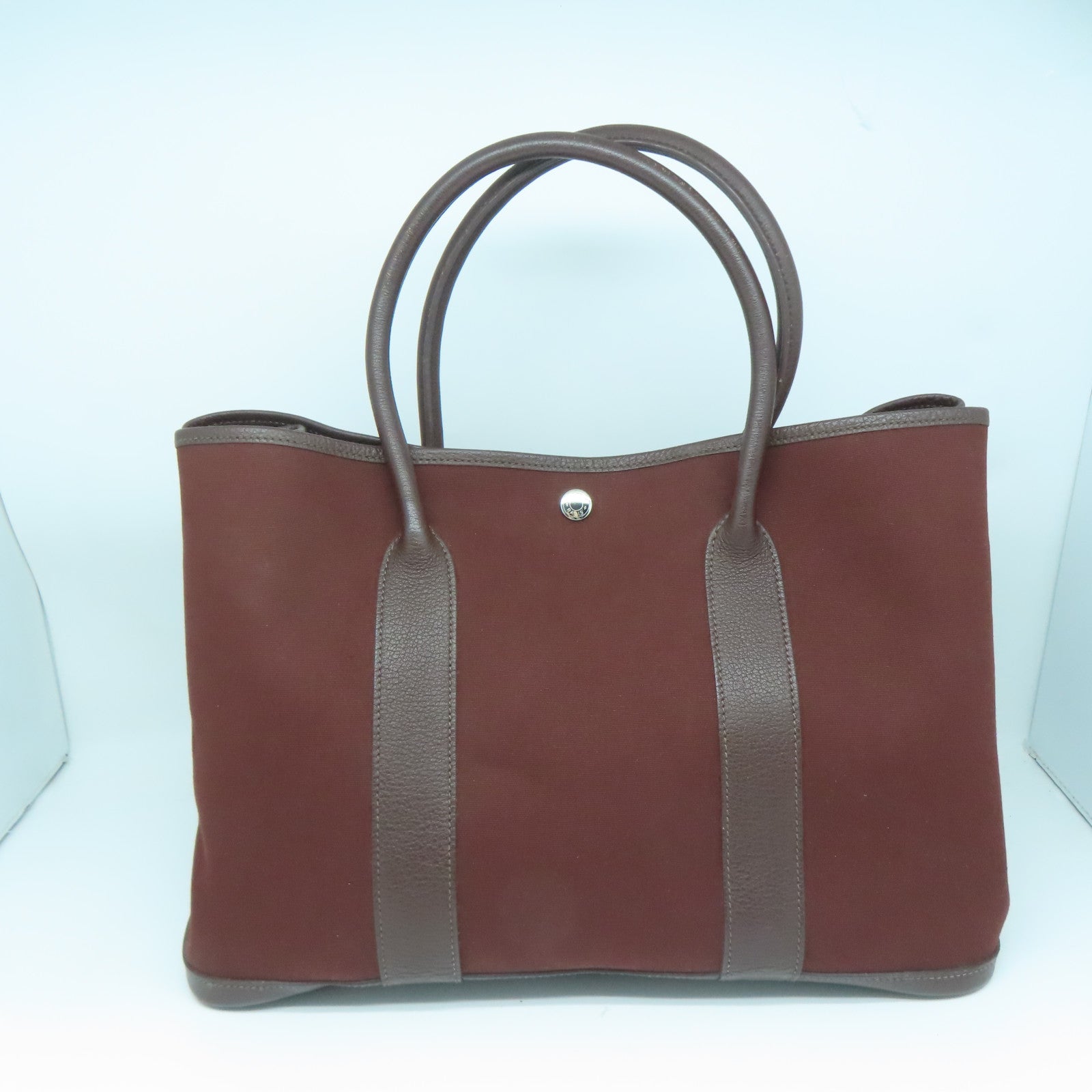 HERMES 帆布Garden Party PM银扣手挽袋红色