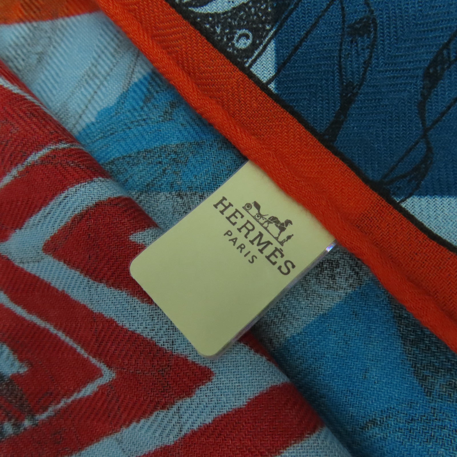 HERMES 【激減優惠】羊絨/絲質Scarf 140X140絲巾藍色/橙色