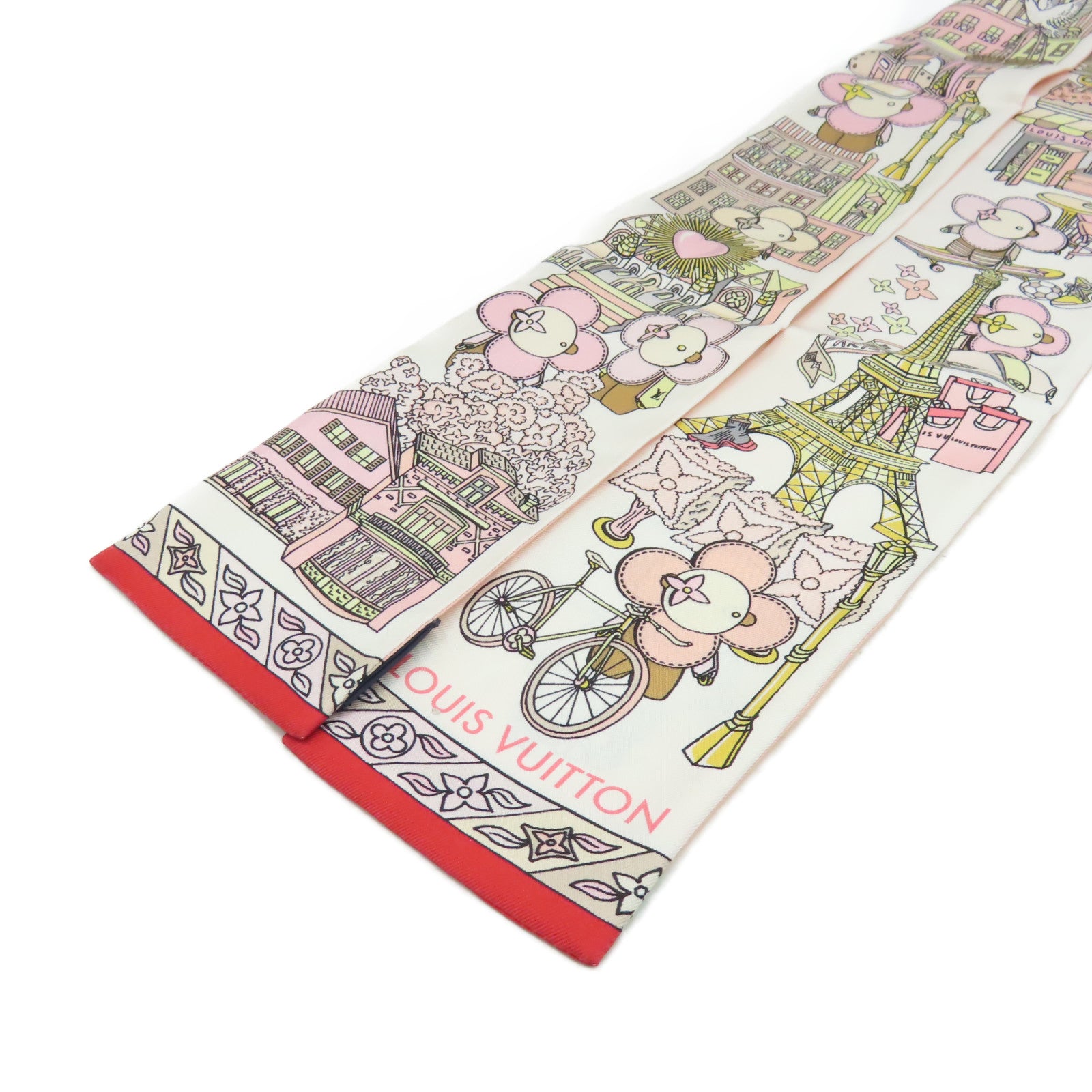 LOUIS VUITTON 絲質Hide and Seek Scarf絲巾粉紅色/米白色/彩色