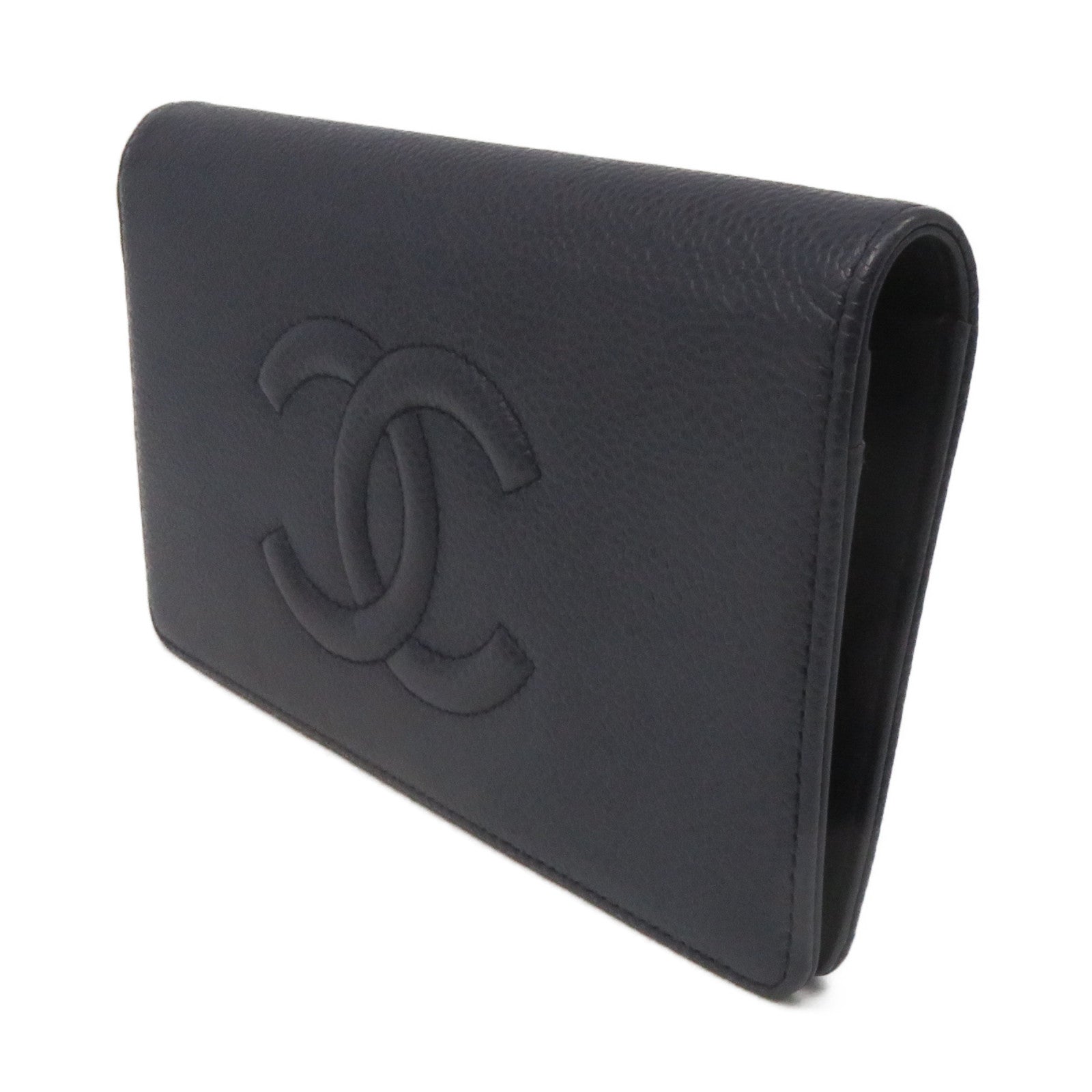 CHANEL Caviar Leather Long Wallet Purple