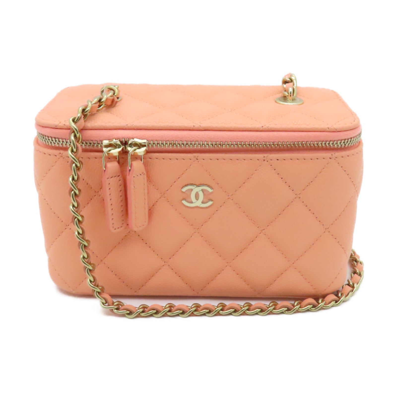 CHANEL 【激減優惠】菱格Caviar皮革Chain Shoulder Bag金扣鏈帶肩背袋粉紅色