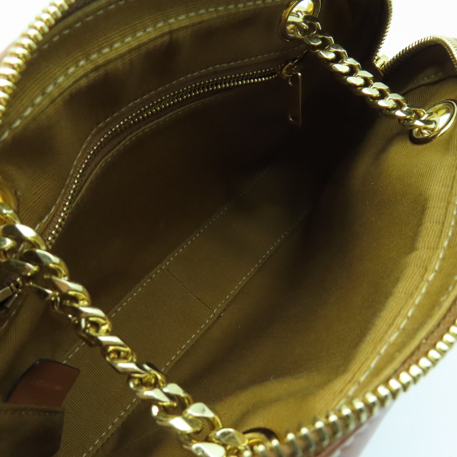 CELINE Coated Canvas Small Patapan Bag Gold Buckle Chain Strap Shoulder Bag White/Brown