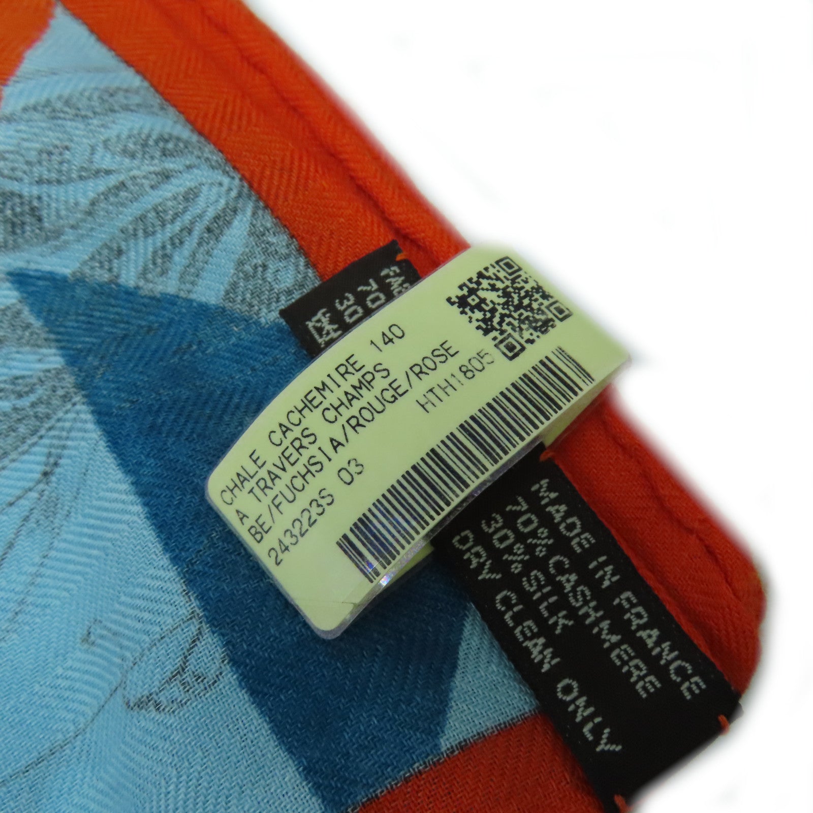 HERMES 【激減優惠】羊絨/絲質Scarf 140X140絲巾藍色/橙色