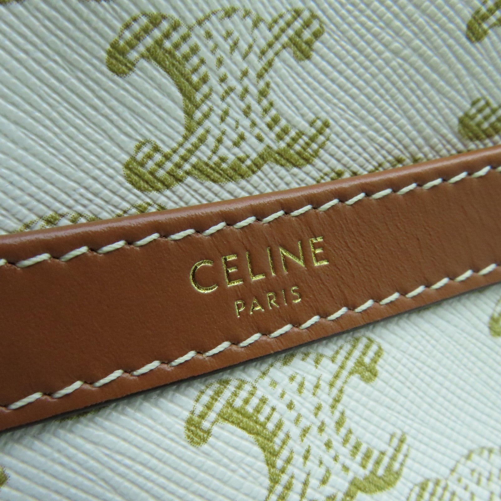 CELINE Coated Canvas Small Patapan Bag Gold Buckle Chain Strap Shoulder Bag White/Brown