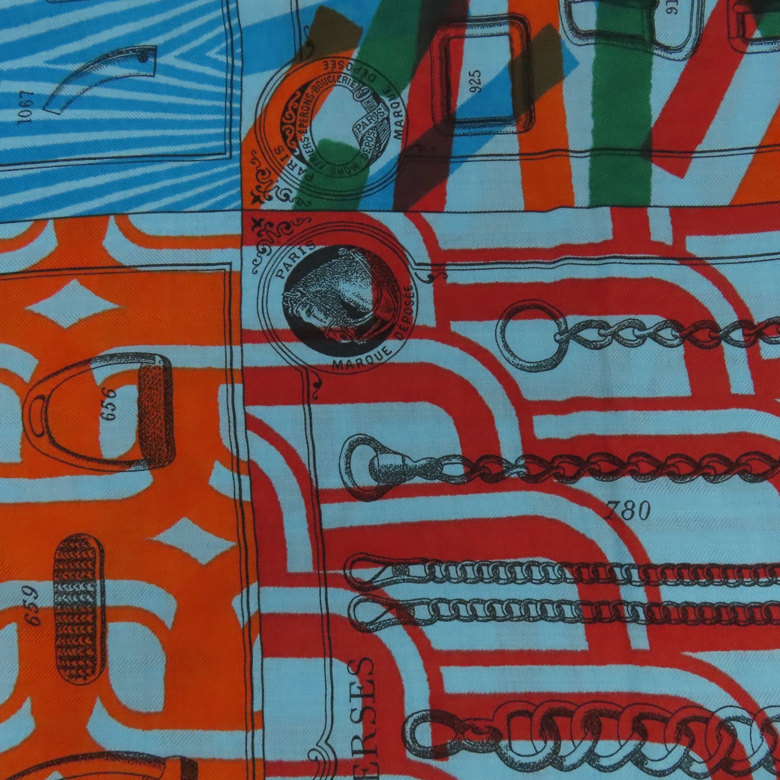 HERMES 【激減優惠】羊絨/絲質Scarf 140X140絲巾藍色/橙色