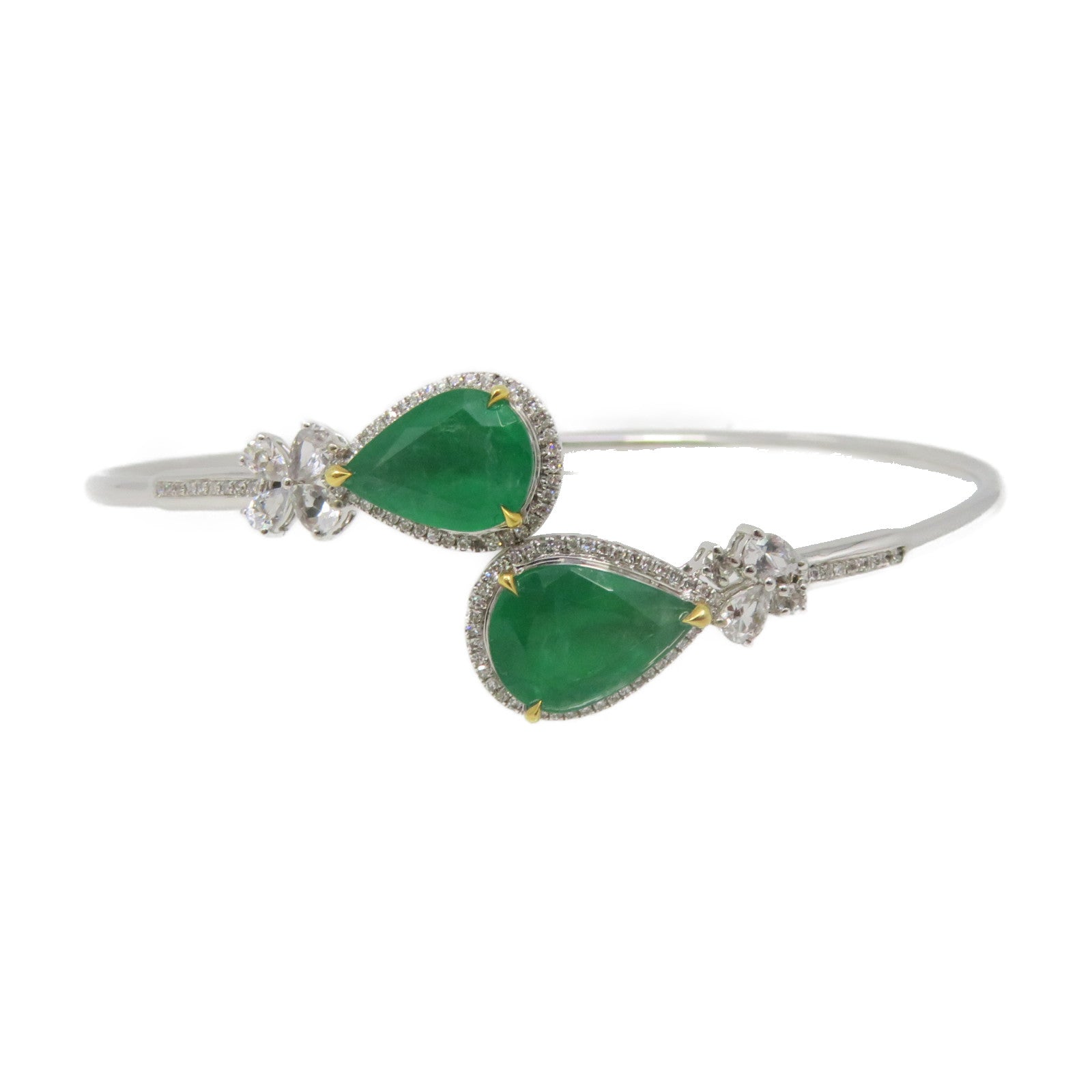 JEWELRY 【激減優惠】18K白金/0.62ct鑽石/4.32ct綠寶石Emerald Bangle手鐲綠色