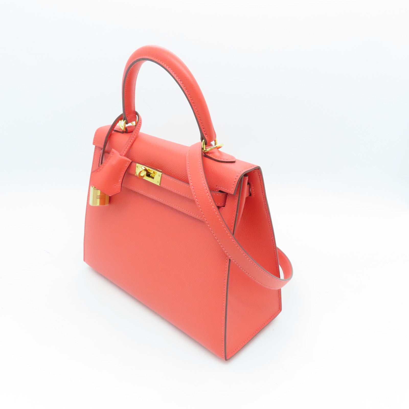 HERMES Epsom皮革Kelly 25金扣手挽肩背两用袋Capucine