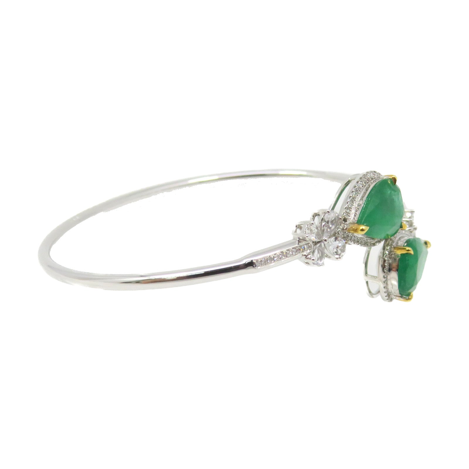 JEWELRY 【激減優惠】18K白金/0.62ct鑽石/4.32ct綠寶石Emerald Bangle手鐲綠色