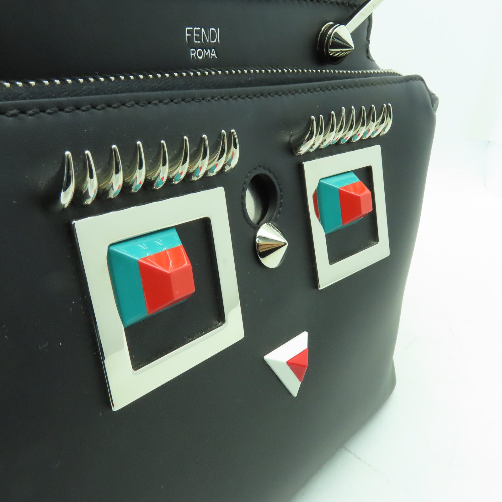 FENDI 牛皮皮革Dot Com銀扣手挽肩背兩用袋黒色