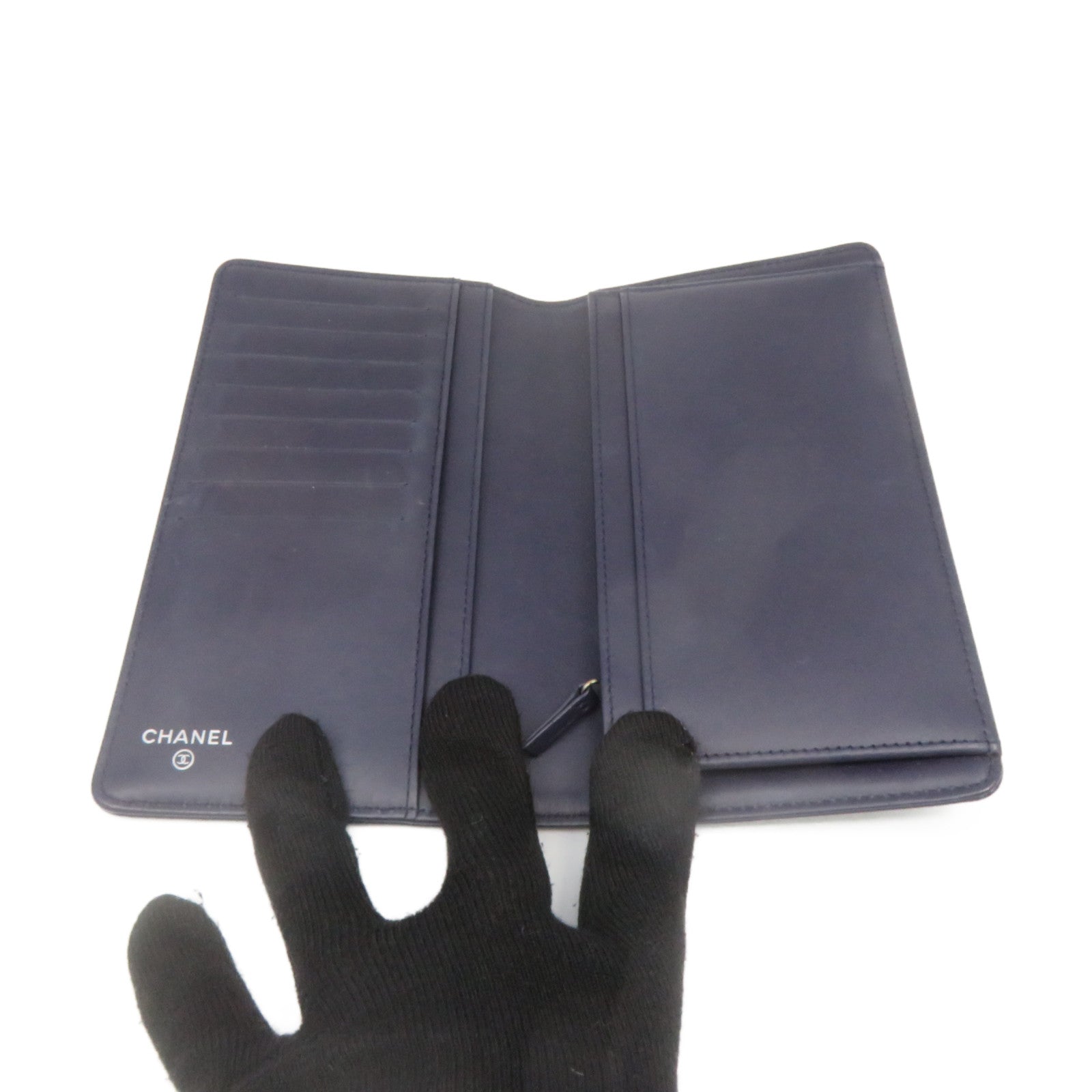 CHANEL Caviar Leather Long Wallet Purple