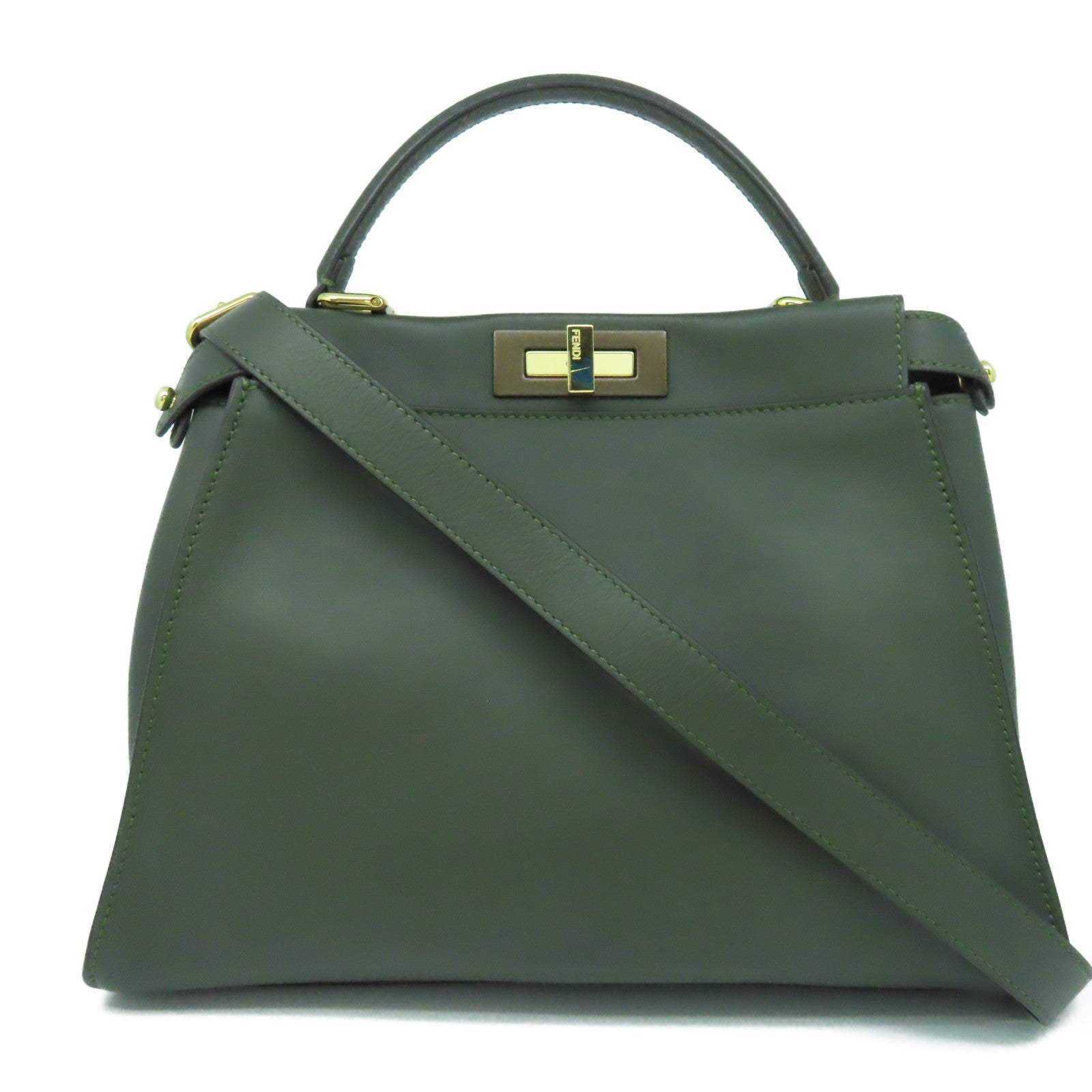 FENDI 皮革Peekboo金扣手挽肩背两用袋绿色