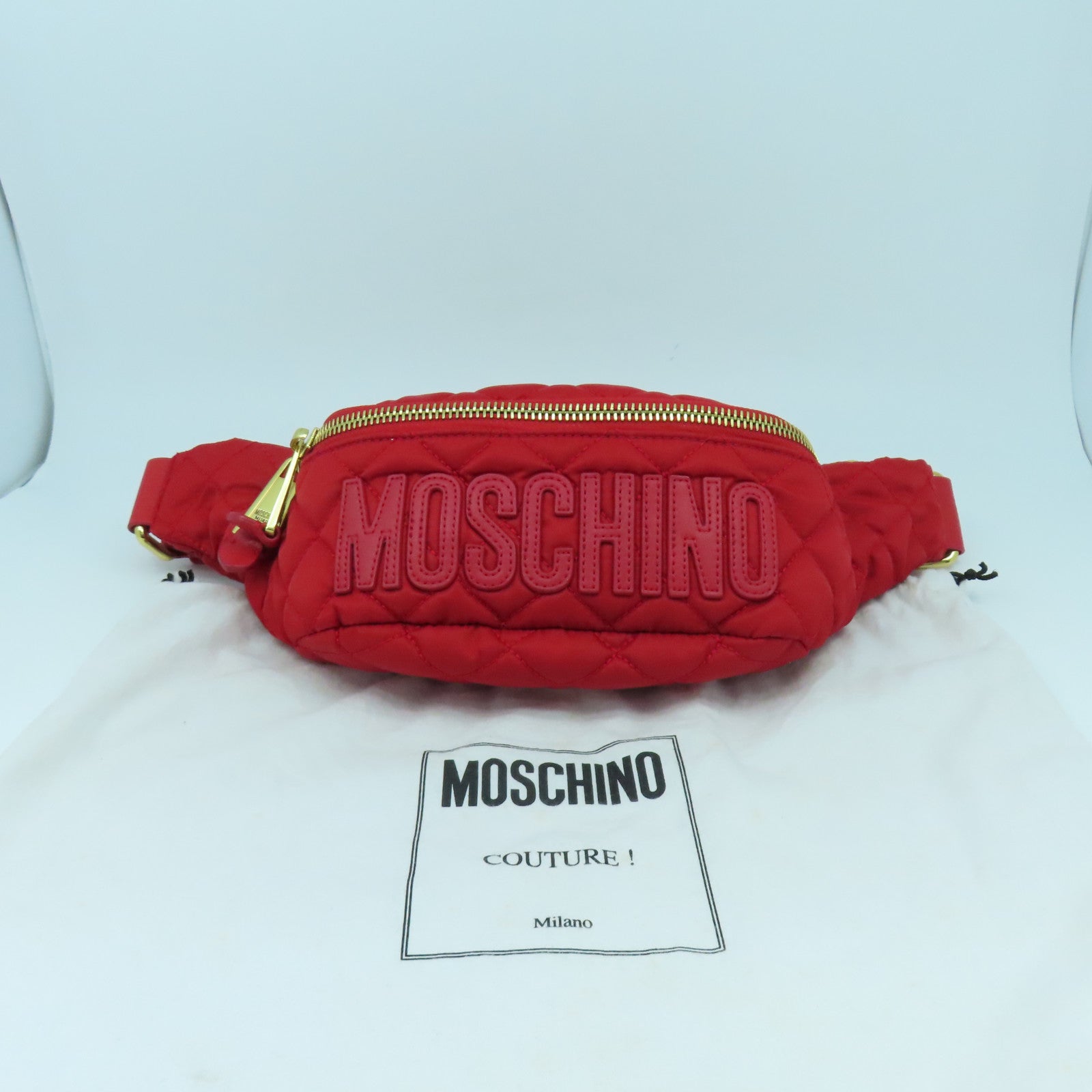 MOSCHINO 尼龍Belt Bag金扣腰包紅色