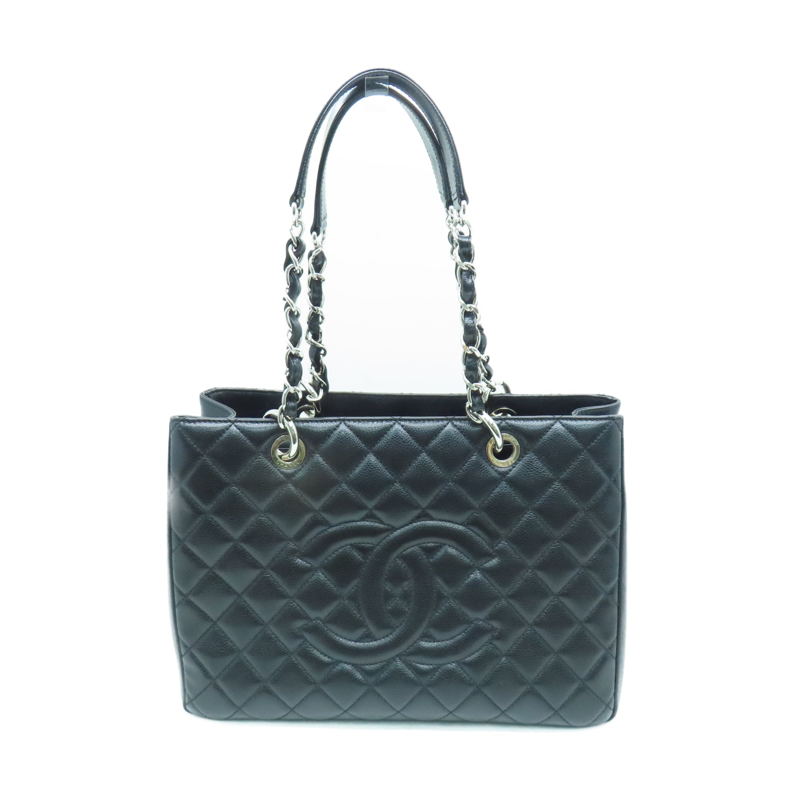 CHANEL 菱格Caviar皮革GST銀扣鏈帶肩背袋黑色