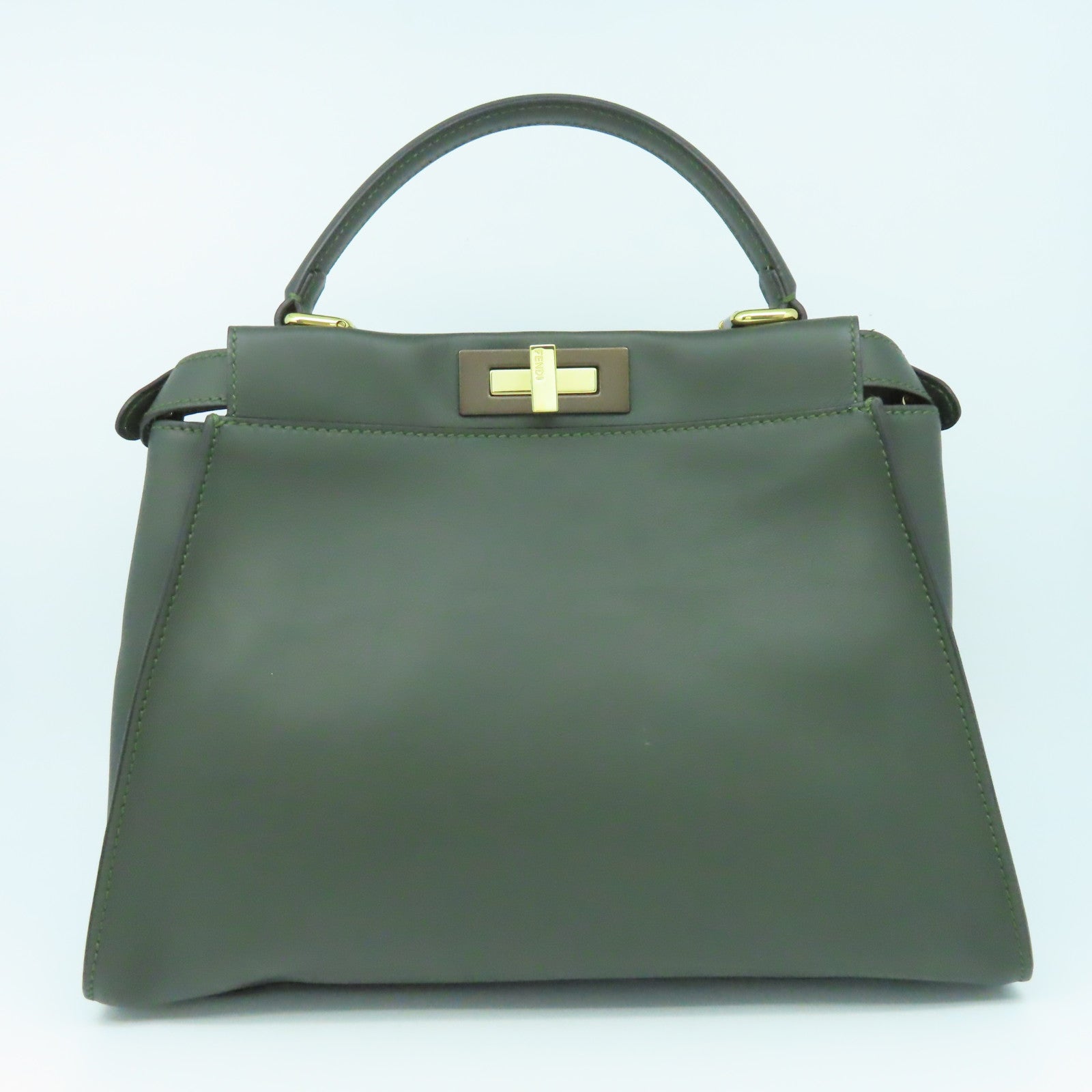 FENDI 皮革Peekboo金扣手挽肩背两用袋绿色