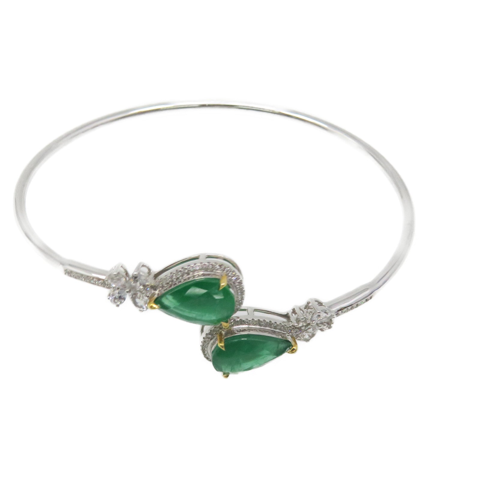 JEWELRY 【激減優惠】18K白金/0.62ct鑽石/4.32ct綠寶石Emerald Bangle手鐲綠色