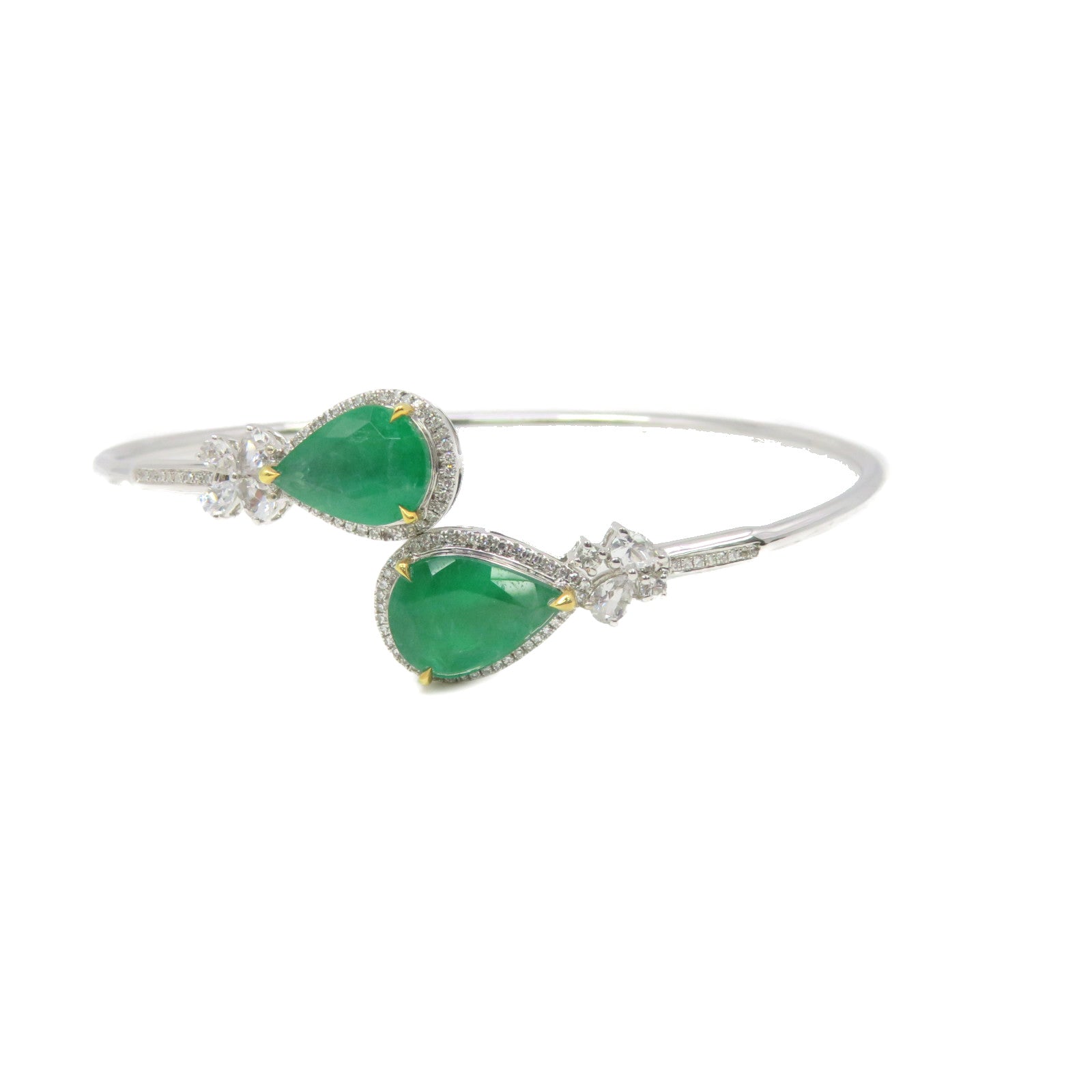 JEWELRY 【激減優惠】18K白金/0.62ct鑽石/4.32ct綠寶石Emerald Bangle手鐲綠色