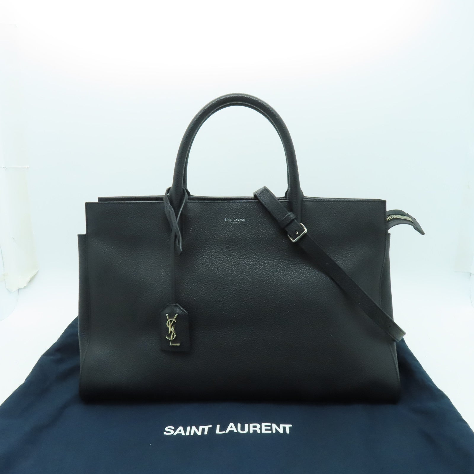 SAINT LAURENT 牛皮皮革2way Shoulder Bag銀扣手挽肩背兩用袋黒色