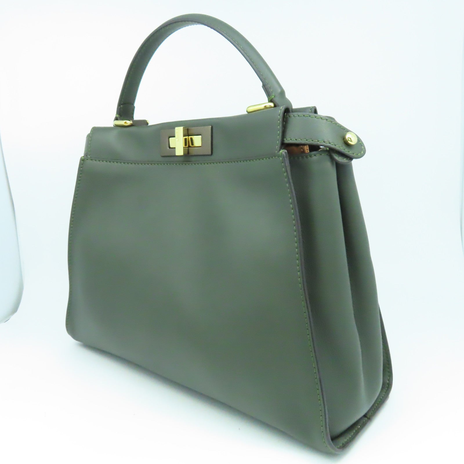 FENDI 皮革Peekboo金扣手挽肩背两用袋绿色