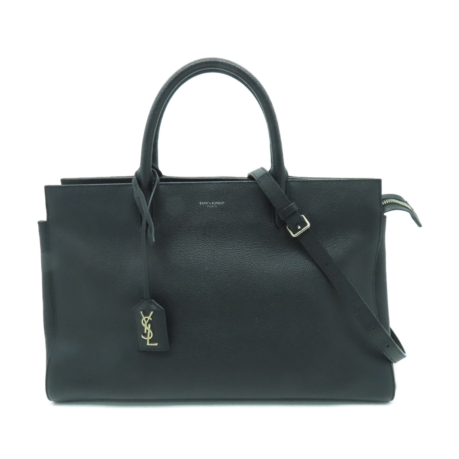 SAINT LAURENT 牛皮皮革2way Shoulder Bag銀扣手挽肩背兩用袋黒色