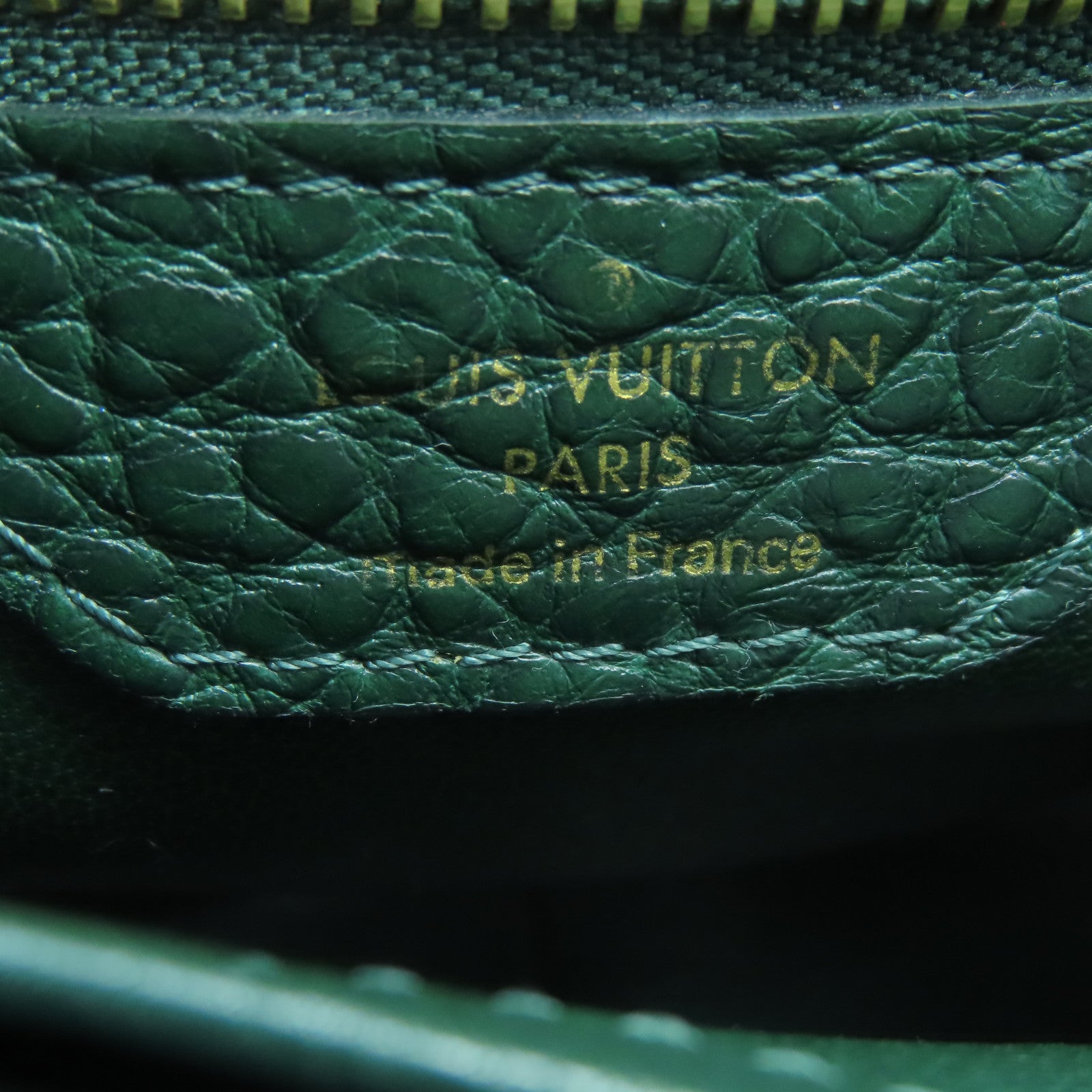 LOUIS VUITTON 駝鳥皮革Monogram Majestueux金扣肩背袋棕色/綠色
