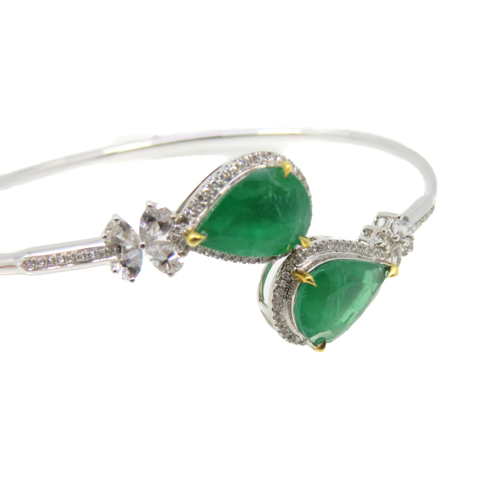 JEWELRY 【激減優惠】18K白金/0.62ct鑽石/4.32ct綠寶石Emerald Bangle手鐲綠色