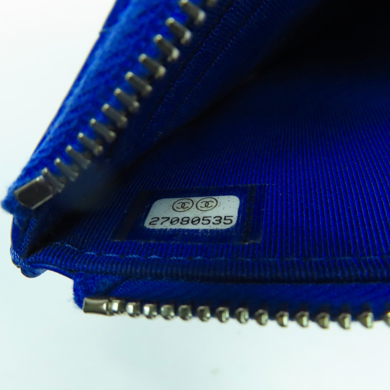 CHANEL 菱格羊皮皮革Zipper Long Wallet銀扣長錢包藍色