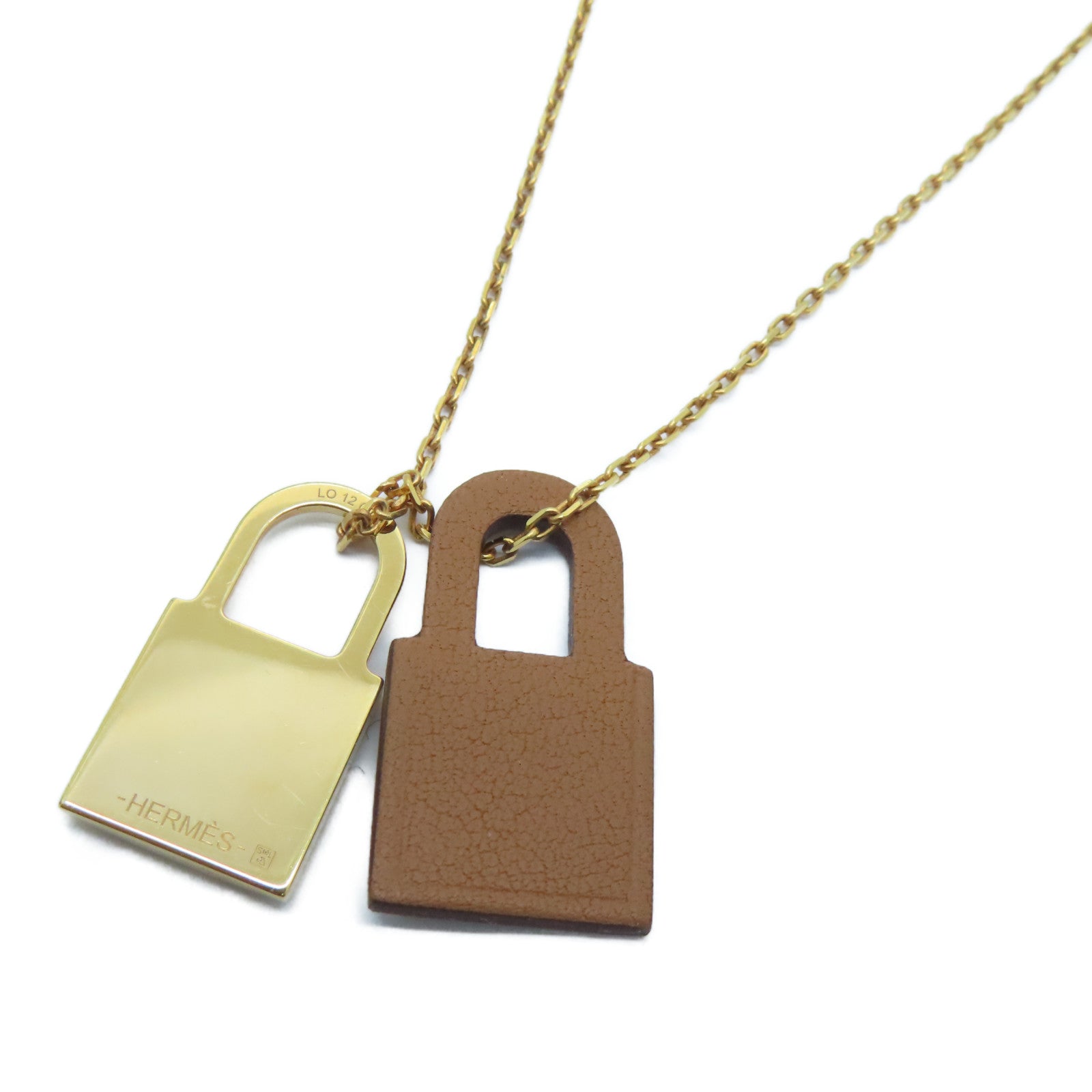 HERMES Swift皮革/金属Necklace项链金色/啡色