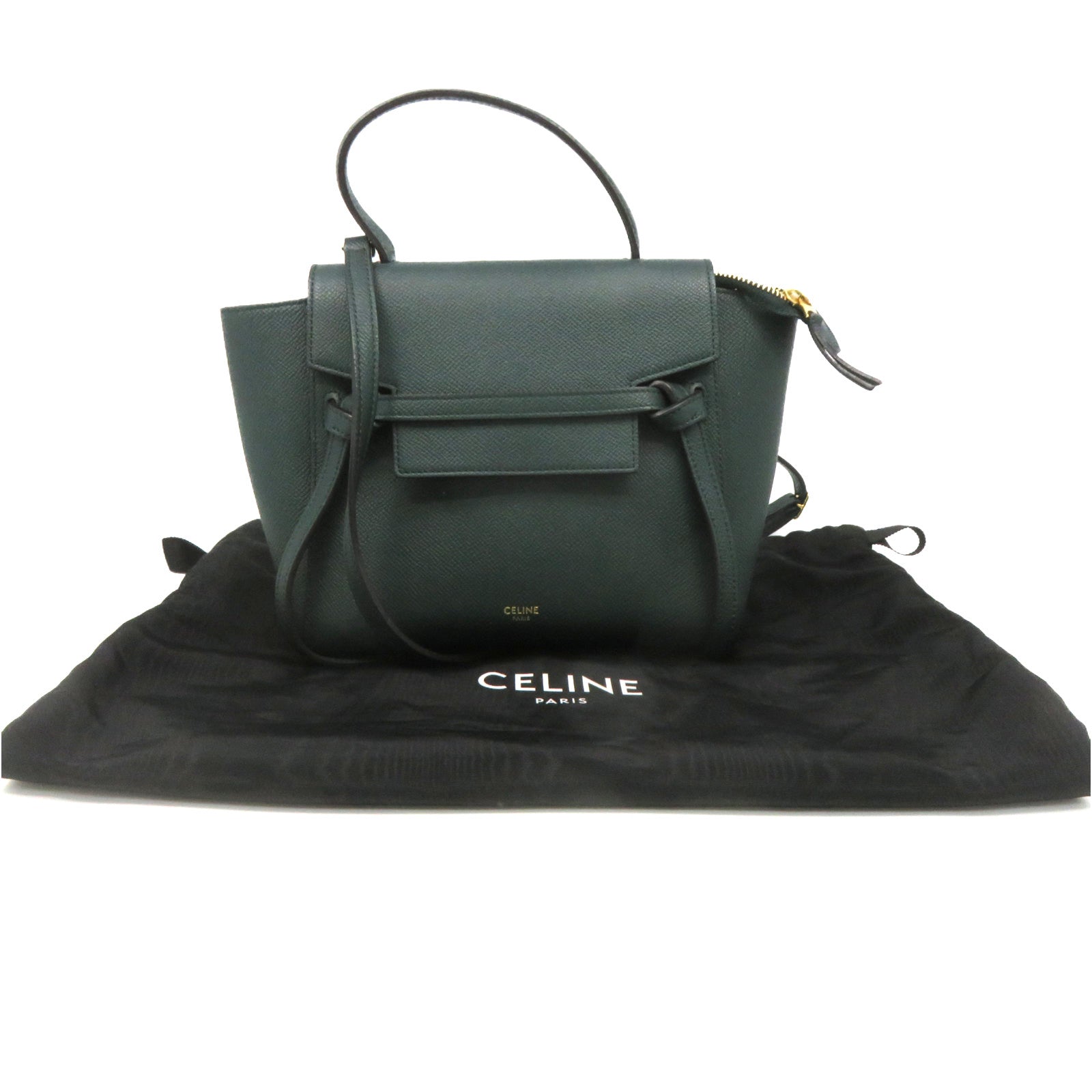 CELINE Cowhide Leather Nano Belt Bag 2Way Shoulder Bag Handle Shoulder Bag Green