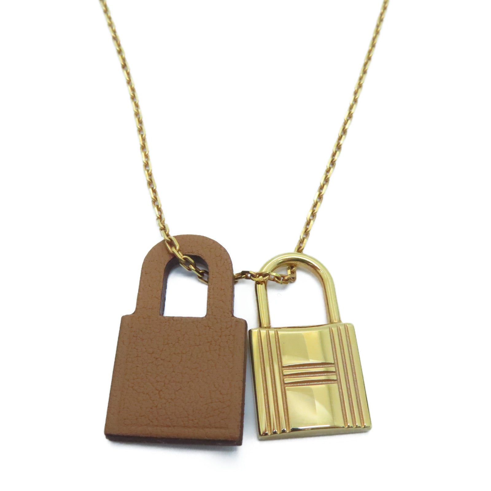 HERMES Swift皮革/金属Necklace项链金色/啡色