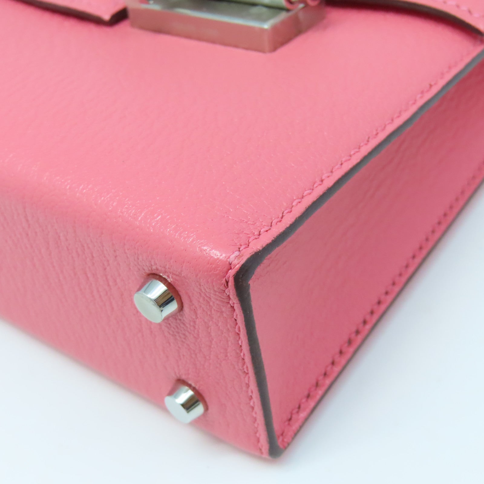 HERMES Chevre皮革Mini Verrou银扣肩背袋夏日玫瑰粉