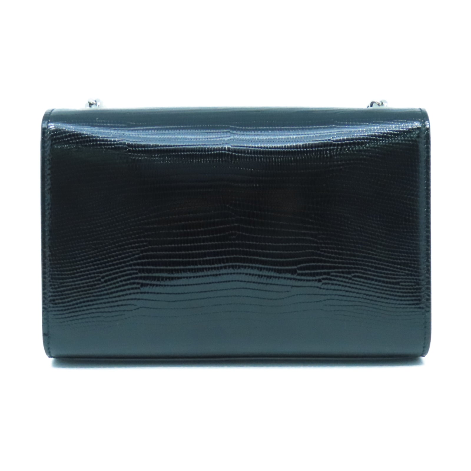 SAINT LAURENT 漆皮皮革Shoulder Bag銀扣鏈帶肩背袋黑色