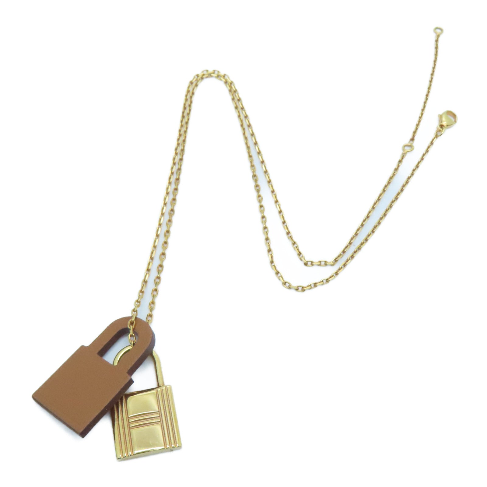 HERMES Swift Leather/Metal Necklace Gold/Brown – Brand Off Hong
