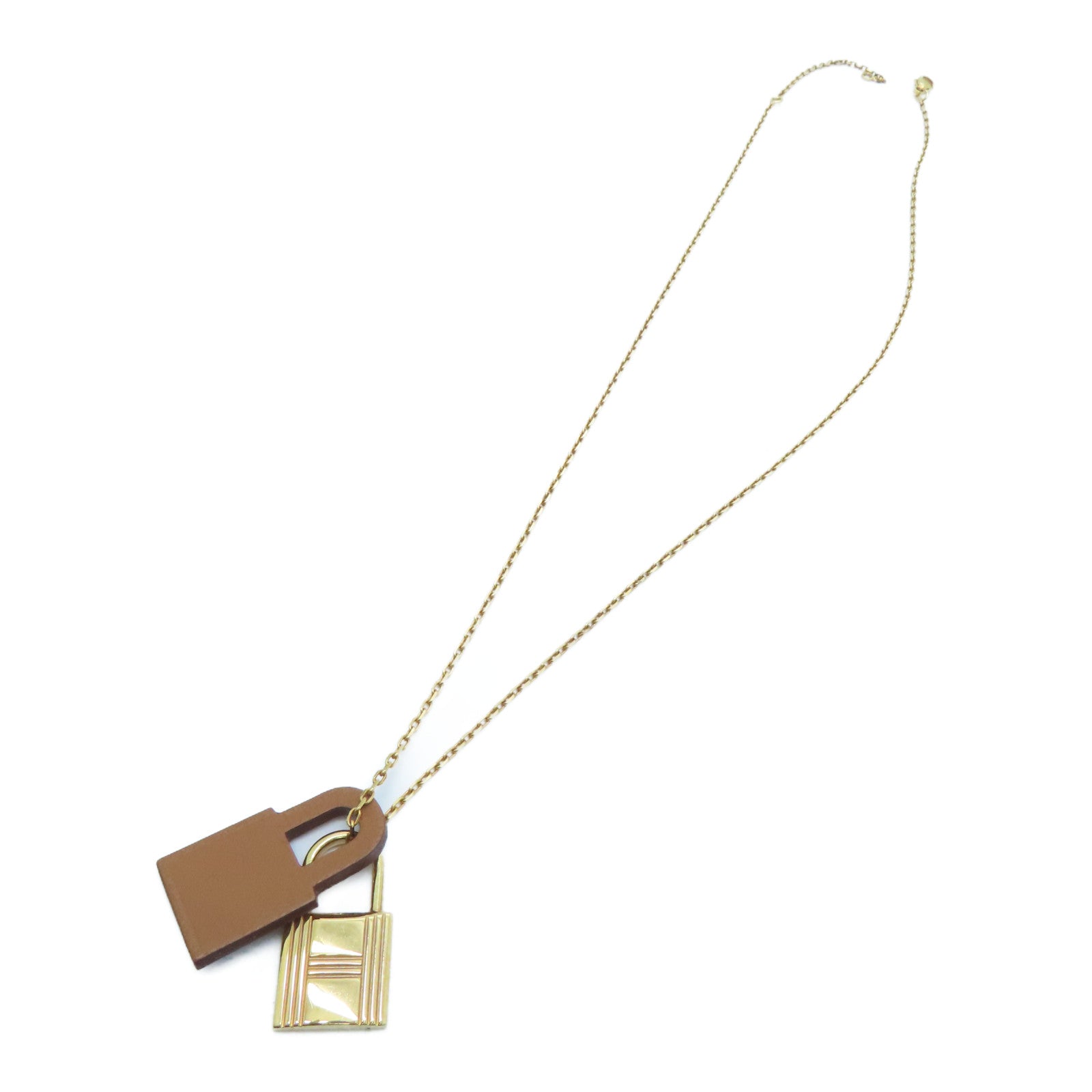 HERMES Swift皮革/金属Necklace项链金色/啡色