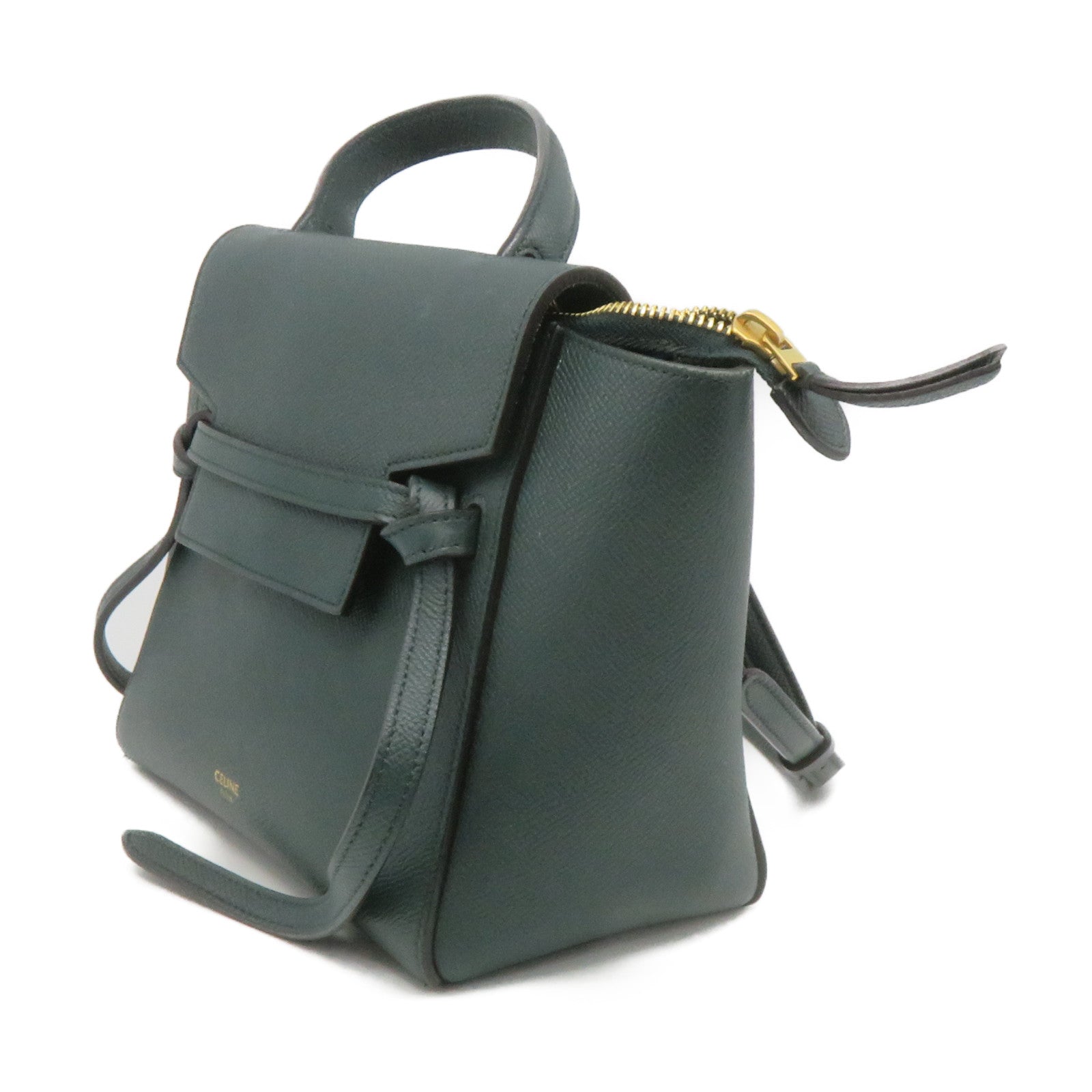 CELINE Cowhide Leather Nano Belt Bag 2Way Shoulder Bag Handle Shoulder Bag Green