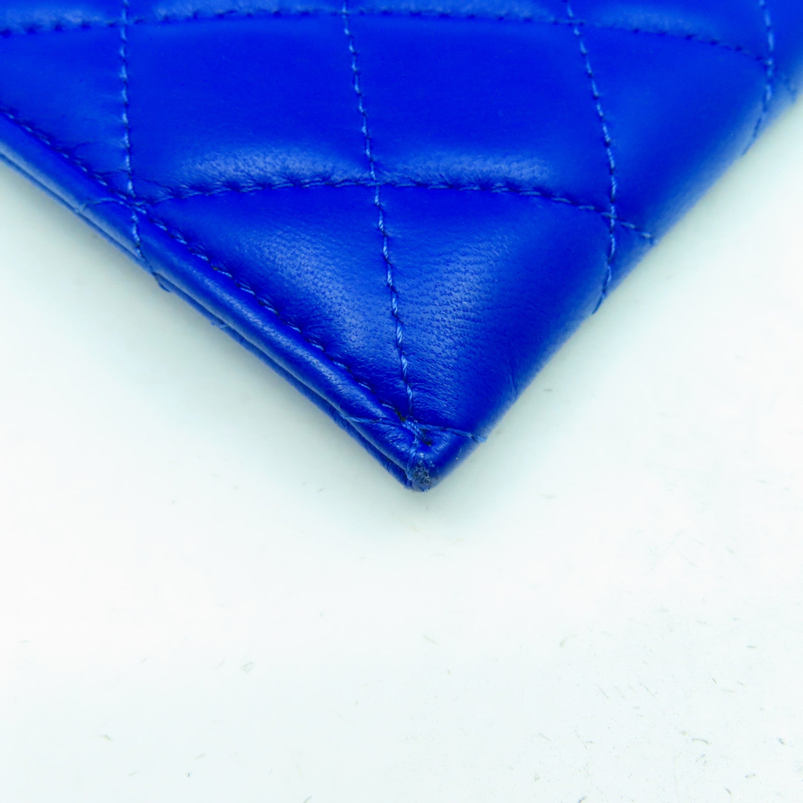 CHANEL 菱格羊皮皮革Zipper Long Wallet銀扣長錢包藍色