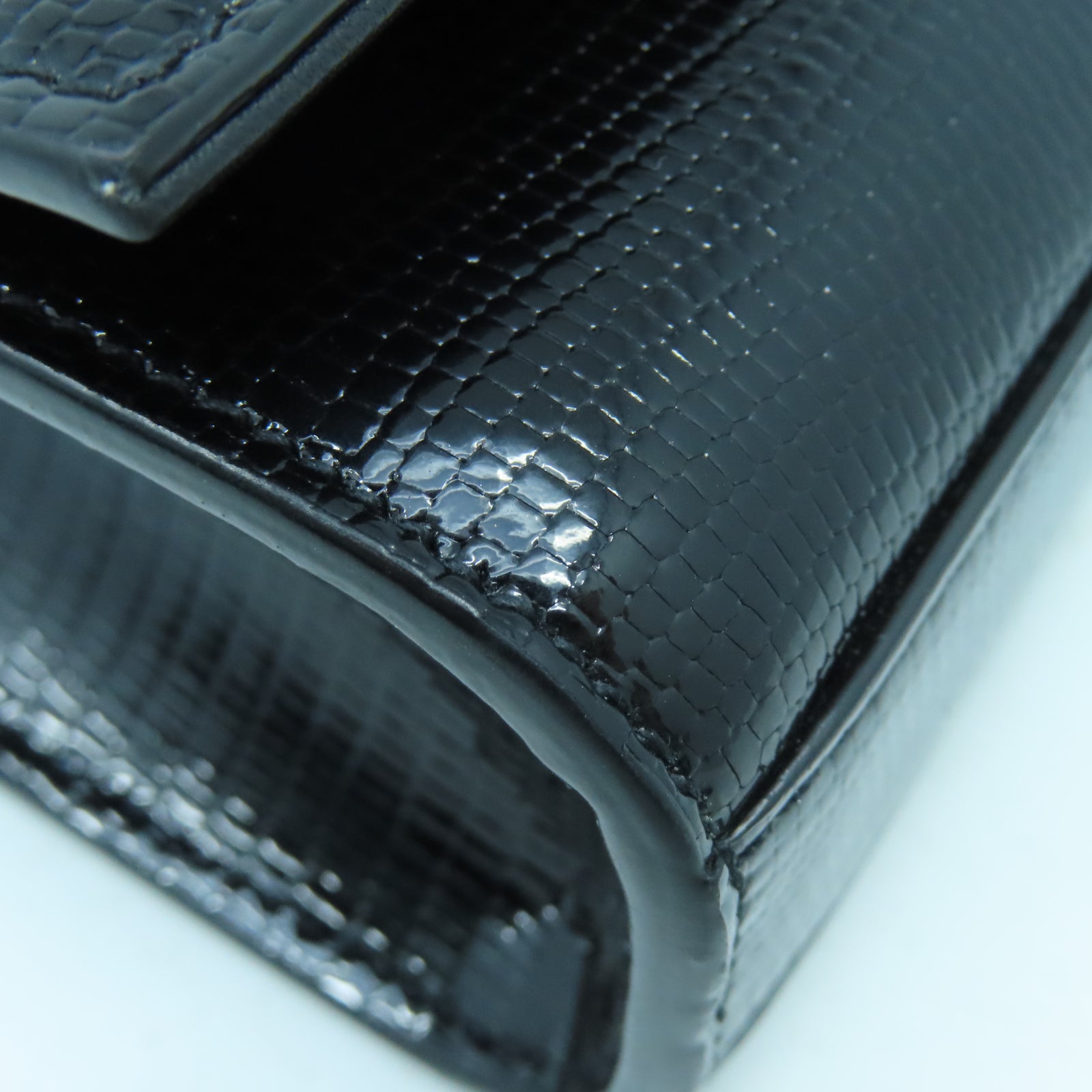 SAINT LAURENT 漆皮皮革Shoulder Bag銀扣鏈帶肩背袋黑色