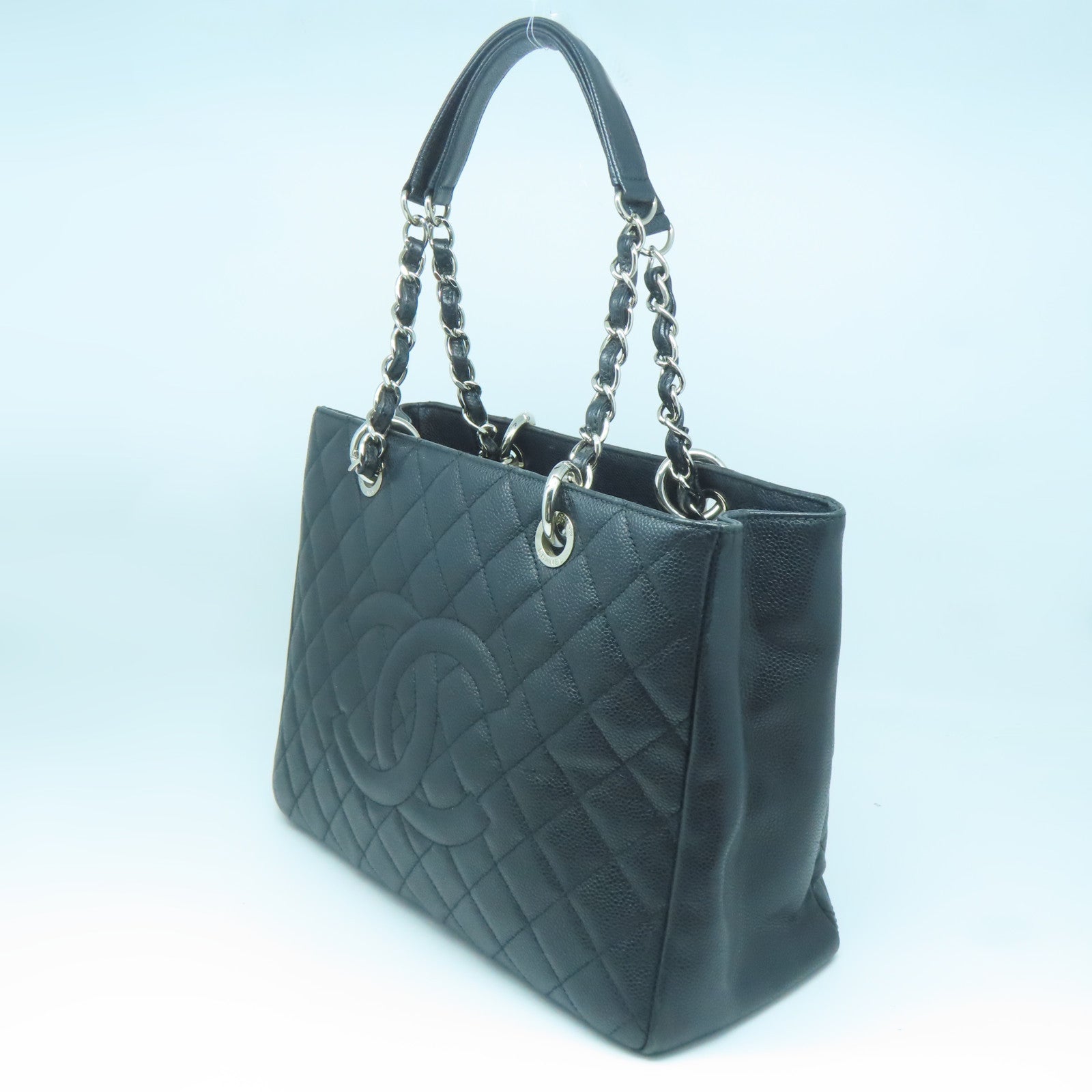 CHANEL 菱格Caviar皮革GST Grand Shopping Tote Bag银扣手挽袋黑色