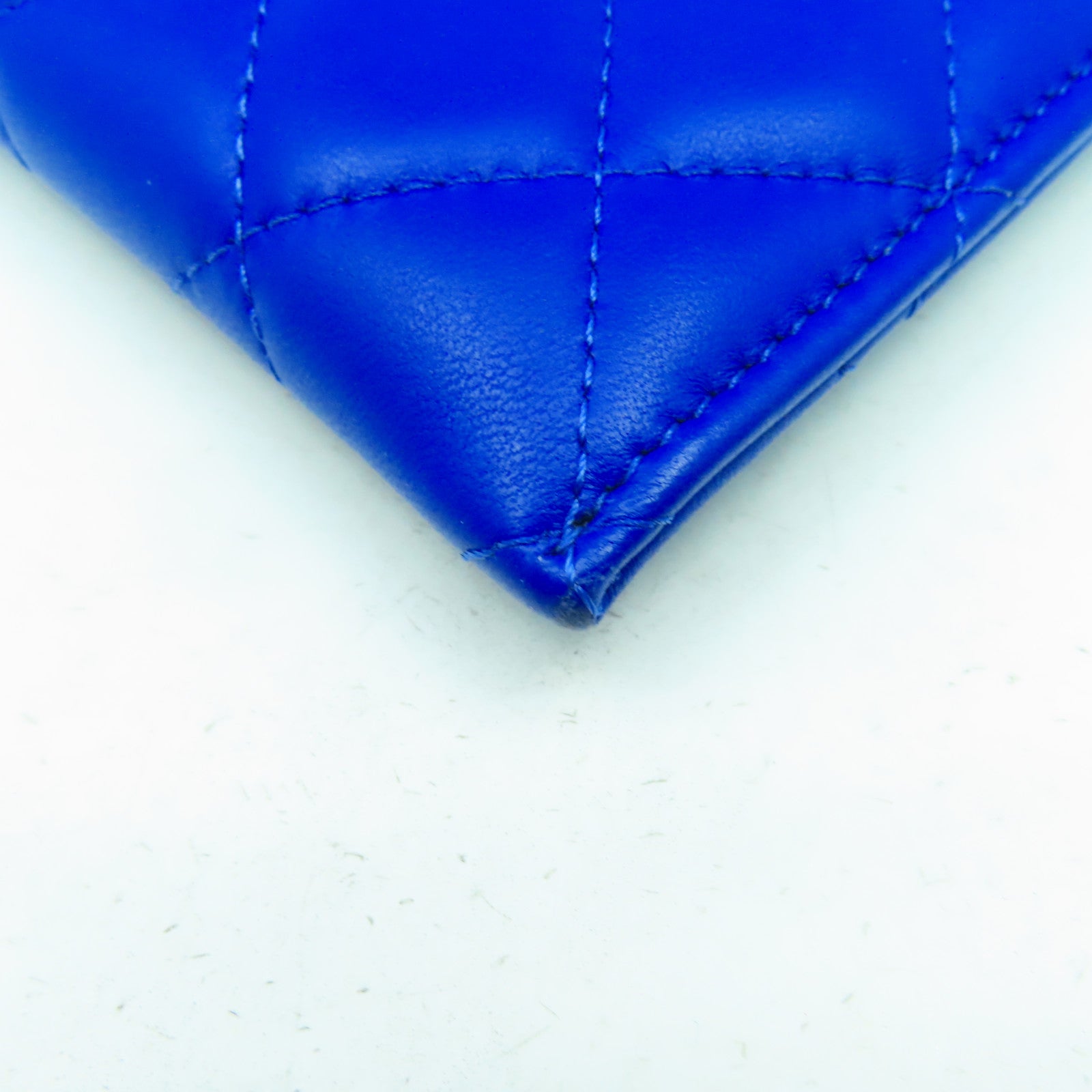 CHANEL 菱格羊皮皮革Zipper Long Wallet銀扣長錢包藍色