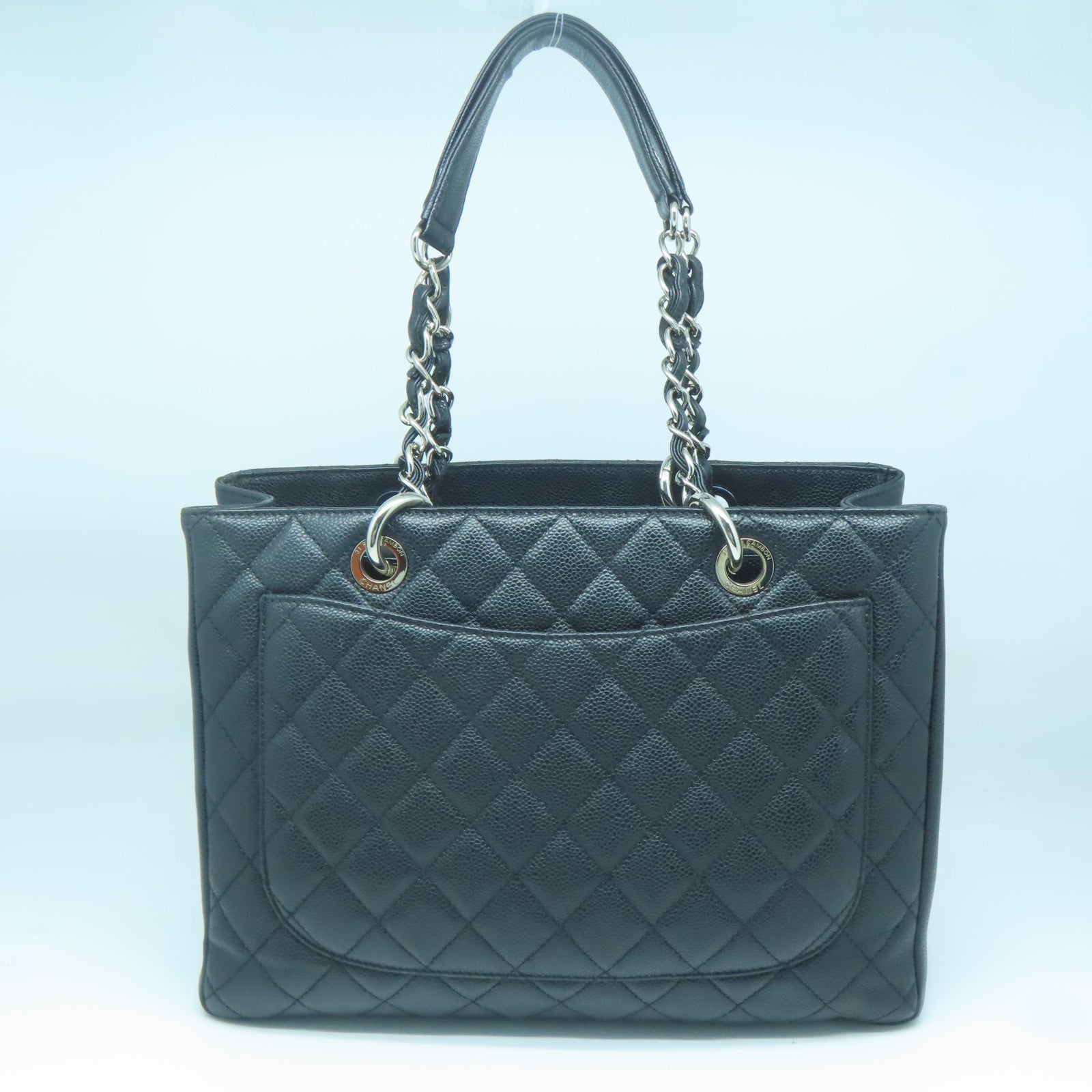 CHANEL diamond Caviar leather GST Grand Shopping Tote Bag silver