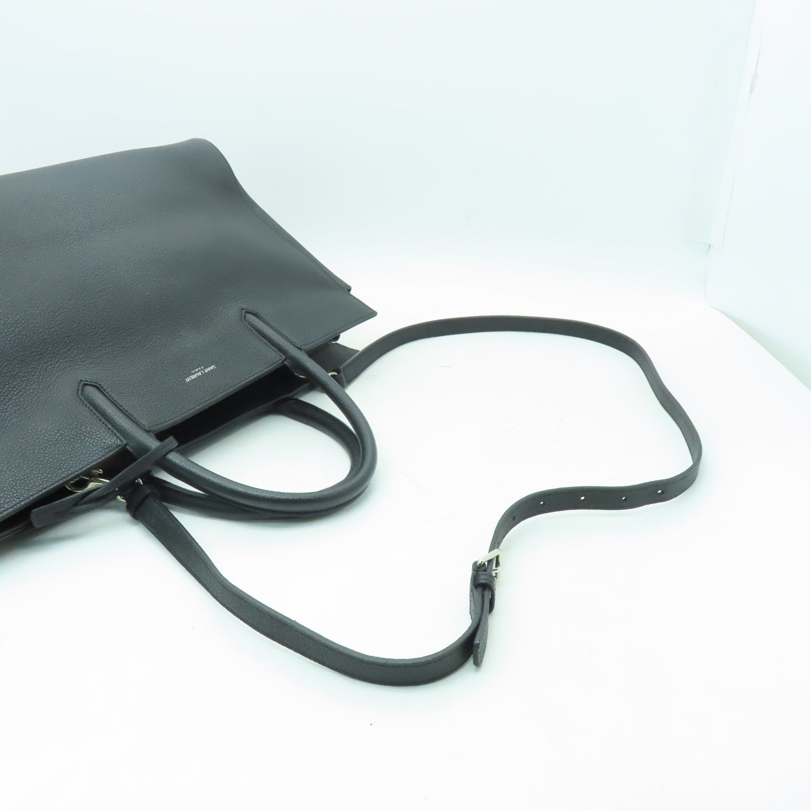SAINT LAURENT 牛皮皮革2way Shoulder Bag銀扣手挽肩背兩用袋黒色