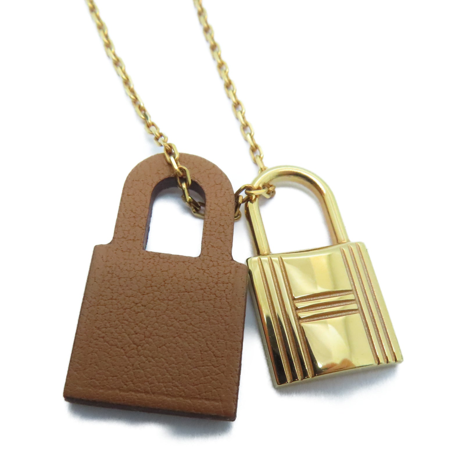 HERMES Swift皮革/金属Necklace项链金色/啡色