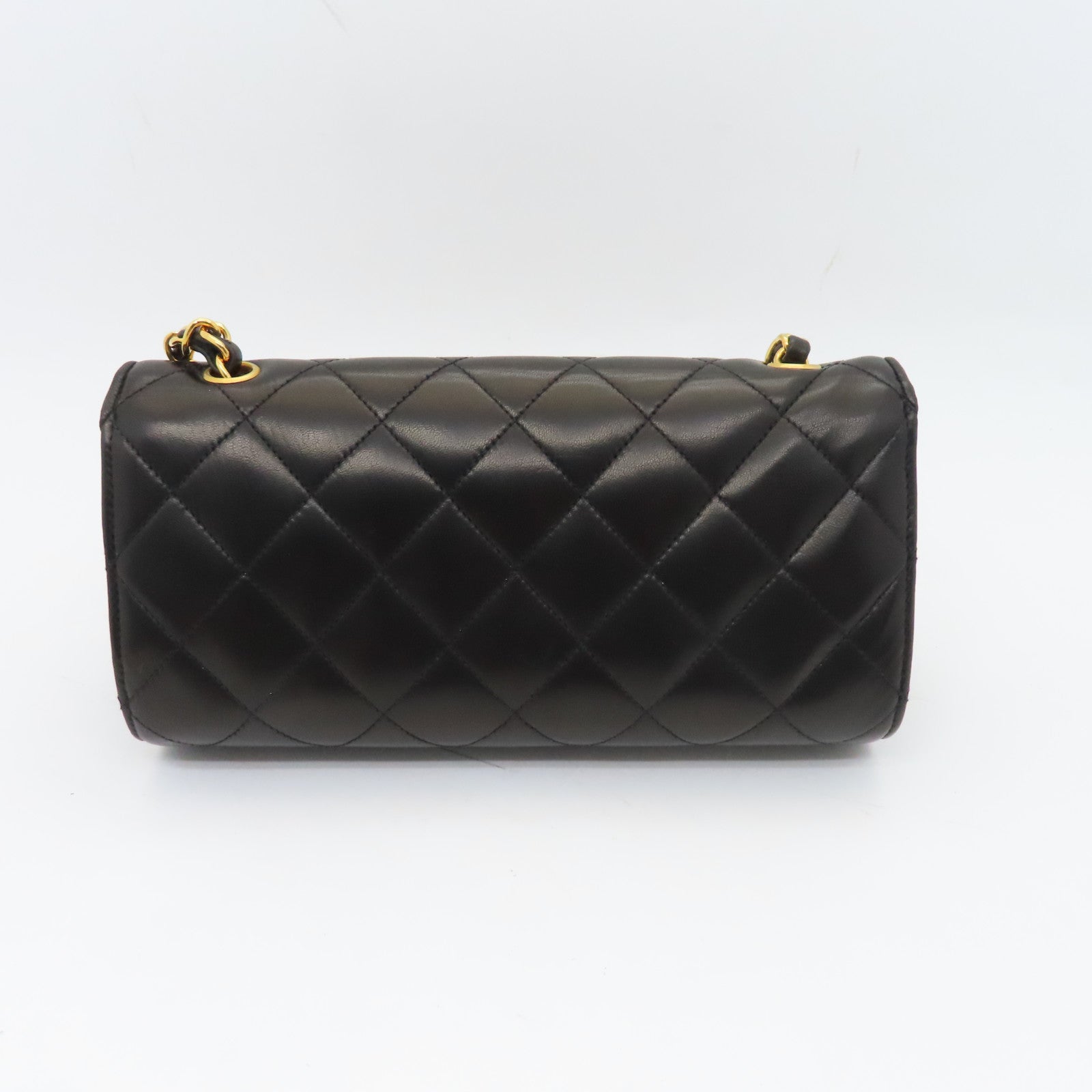 CHANEL 菱格牛皮皮革Chain Shoulder Bag金扣鏈帶肩背袋黑色