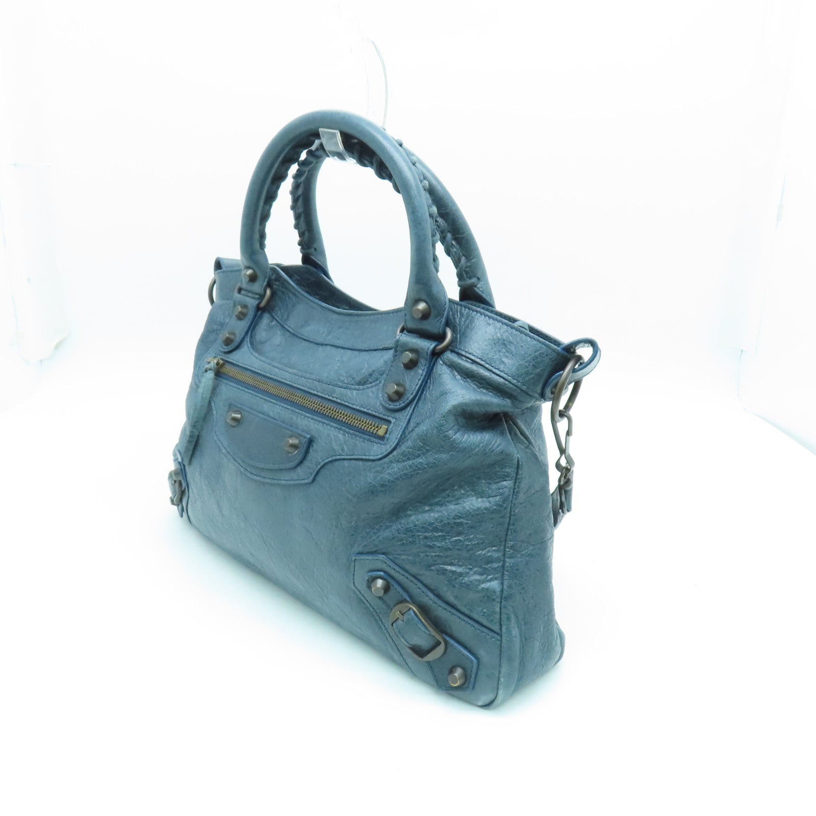BALENCIAGA cowhide leather The Town gold buckle handle shoulder bag blue