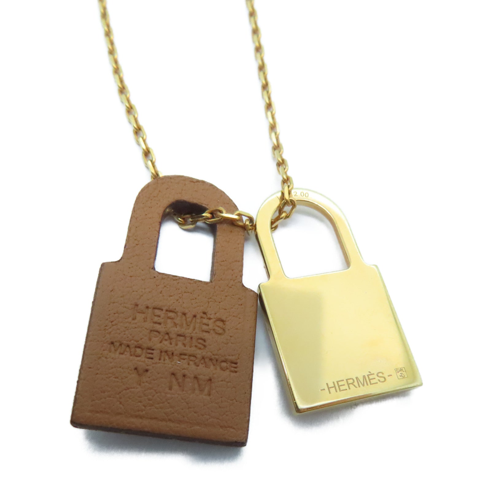 HERMES Swift皮革/金属Necklace项链金色/啡色