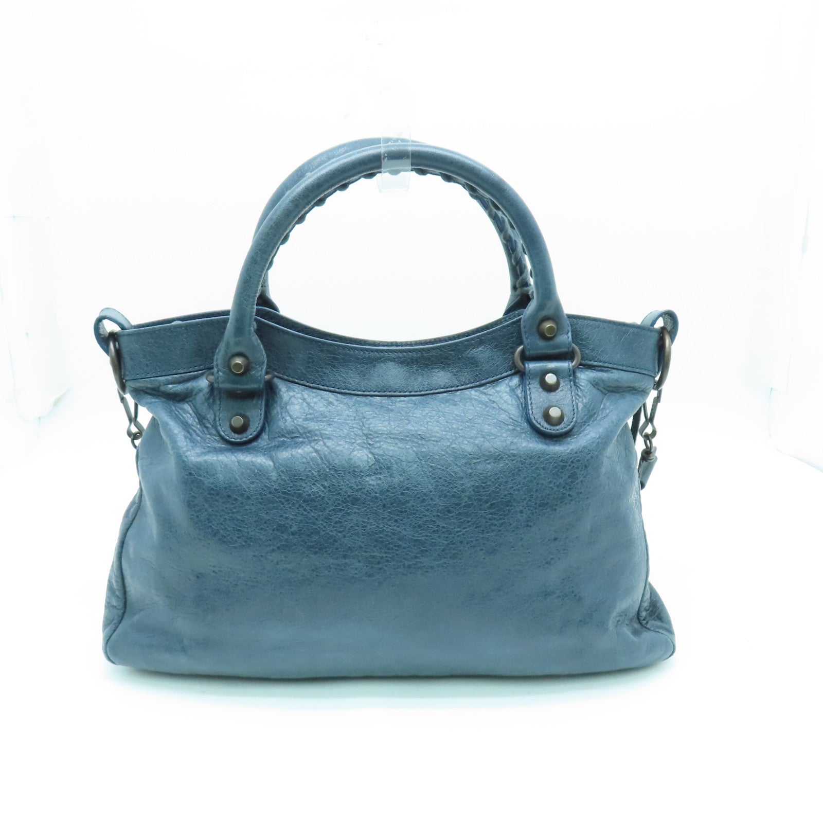 BALENCIAGA cowhide leather The Town gold buckle handle shoulder bag blue