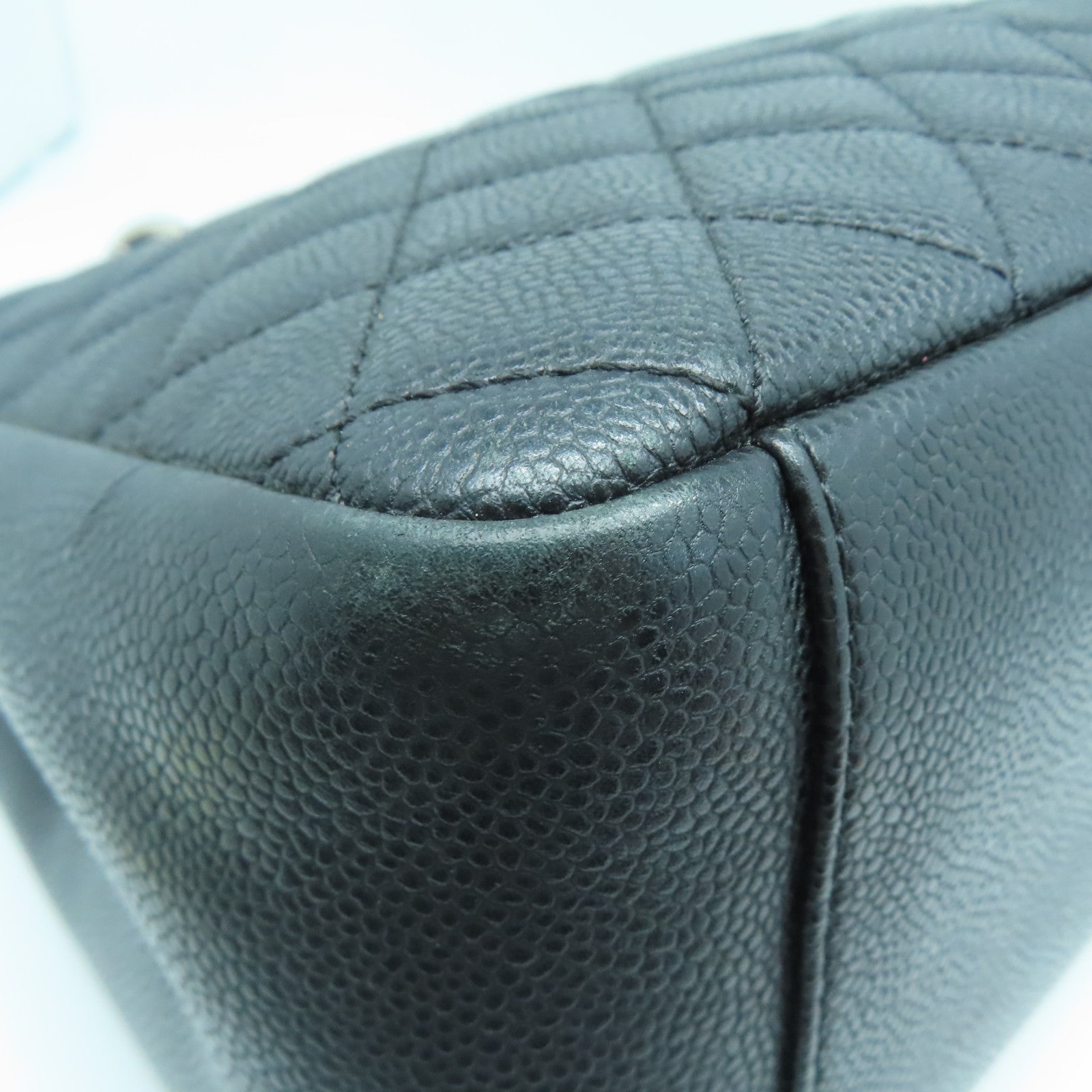 CHANEL 菱格Caviar皮革GST Grand Shopping Tote Bag银扣手挽袋黑色