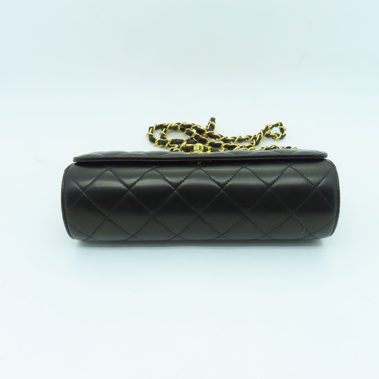CHANEL 菱格牛皮皮革Chain Shoulder Bag金扣鏈帶肩背袋黑色
