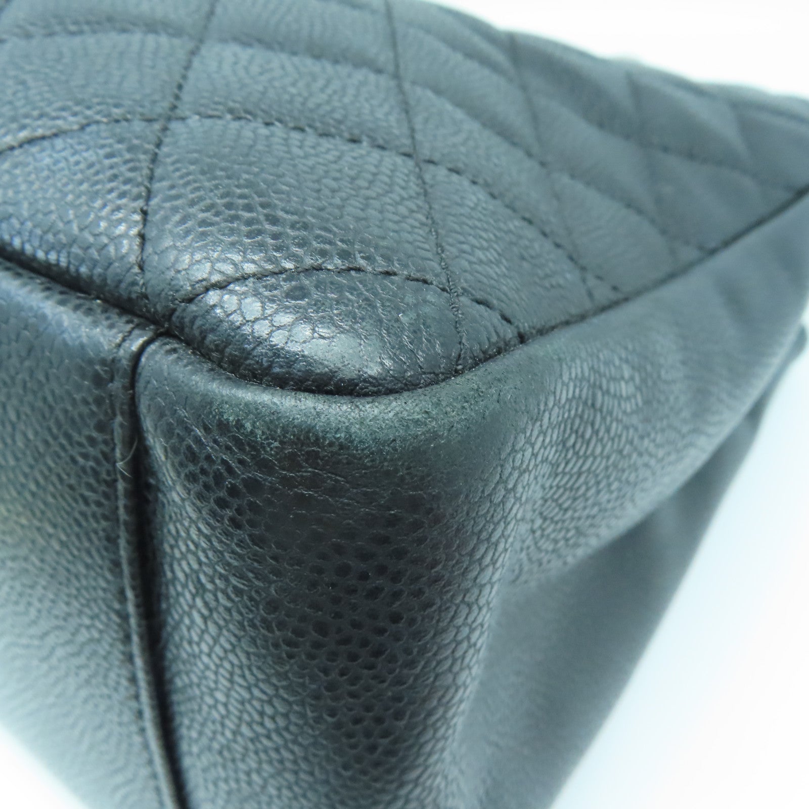 CHANEL 菱格Caviar皮革GST Grand Shopping Tote Bag银扣手挽袋黑色