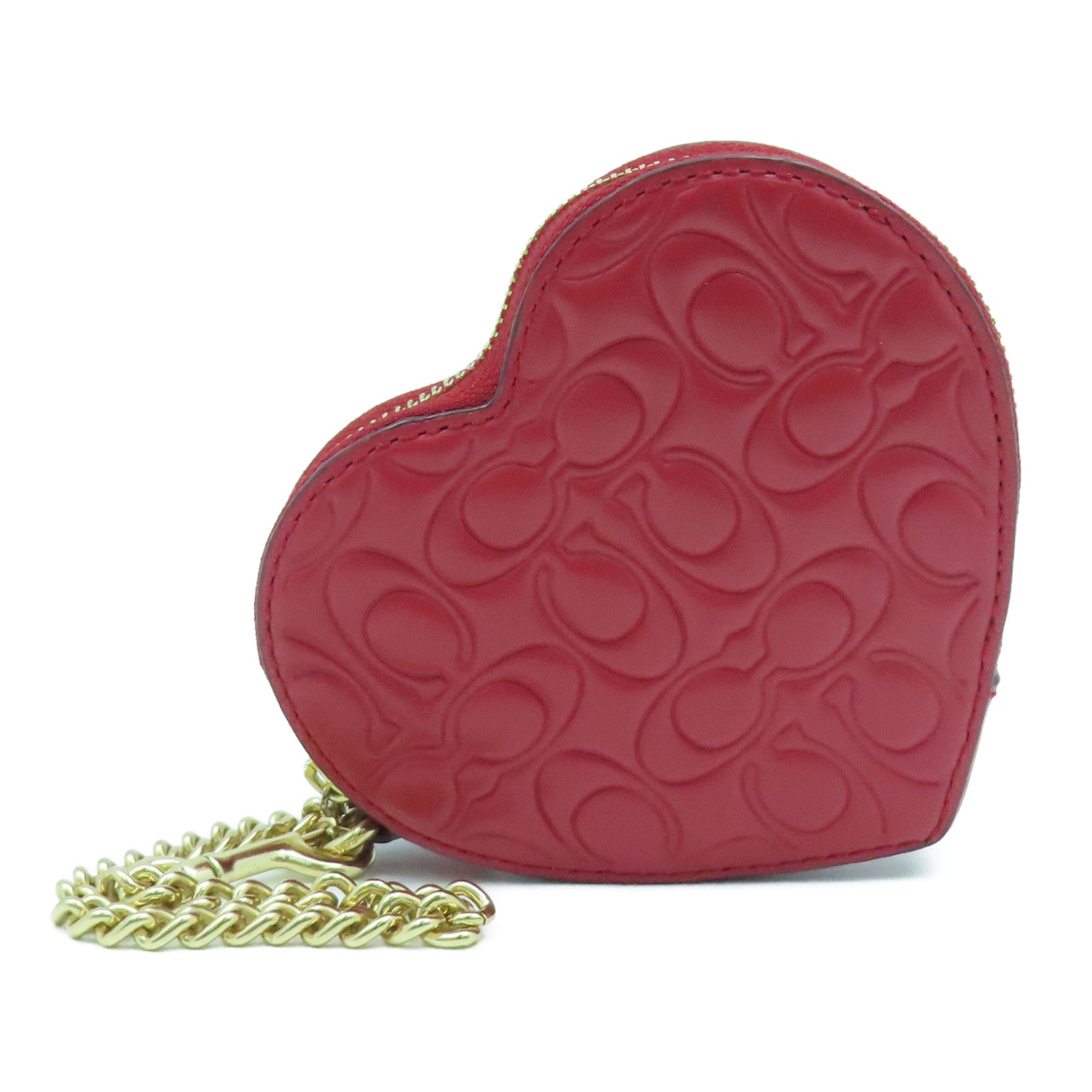 COACH 牛皮皮革Heart Coin Case金扣零錢包紅色